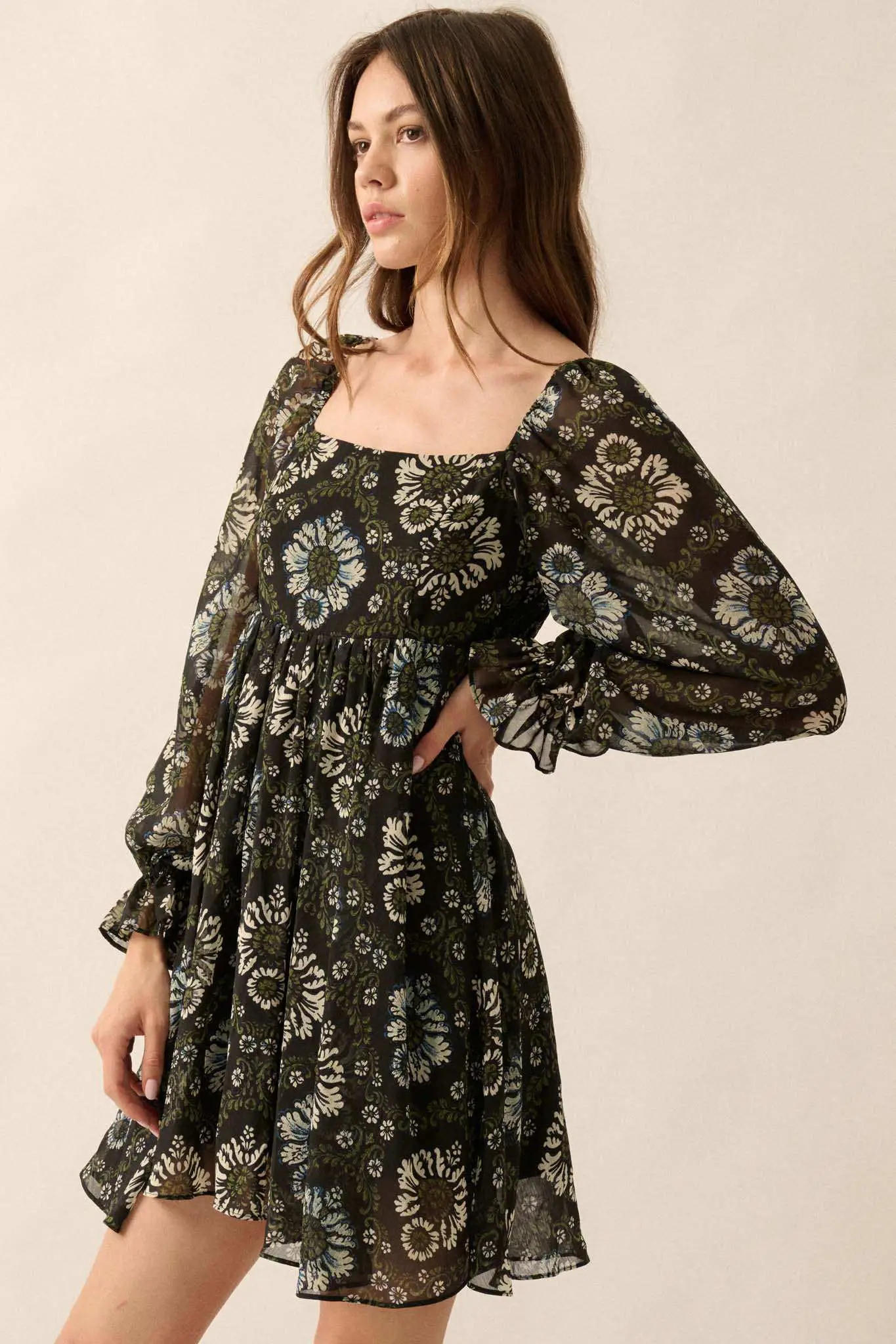 Burst of Beauty Floral Chiffon Babydoll Mini Dress - Image 5