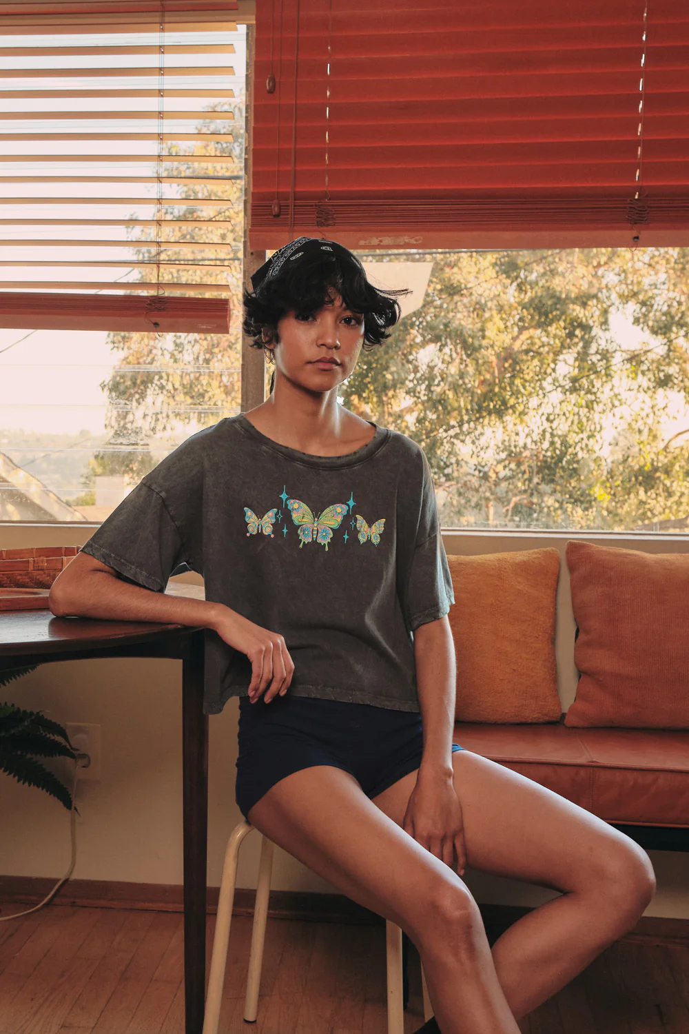 Butterfly Babe Vintage-Wash Cropped Graphic Tee - Image 2