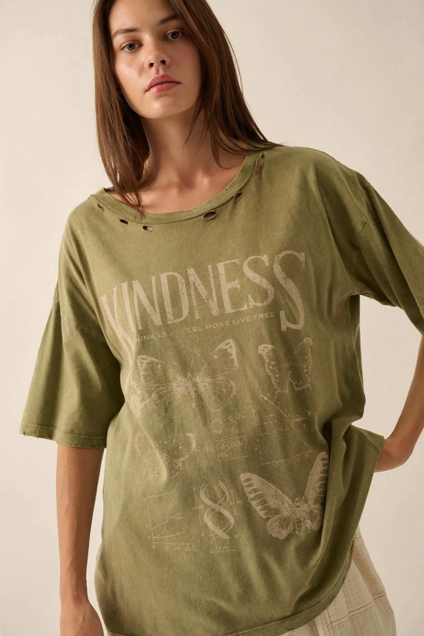 Butterfly Kindness Distressed Oversize Graphic Tee - Image 3