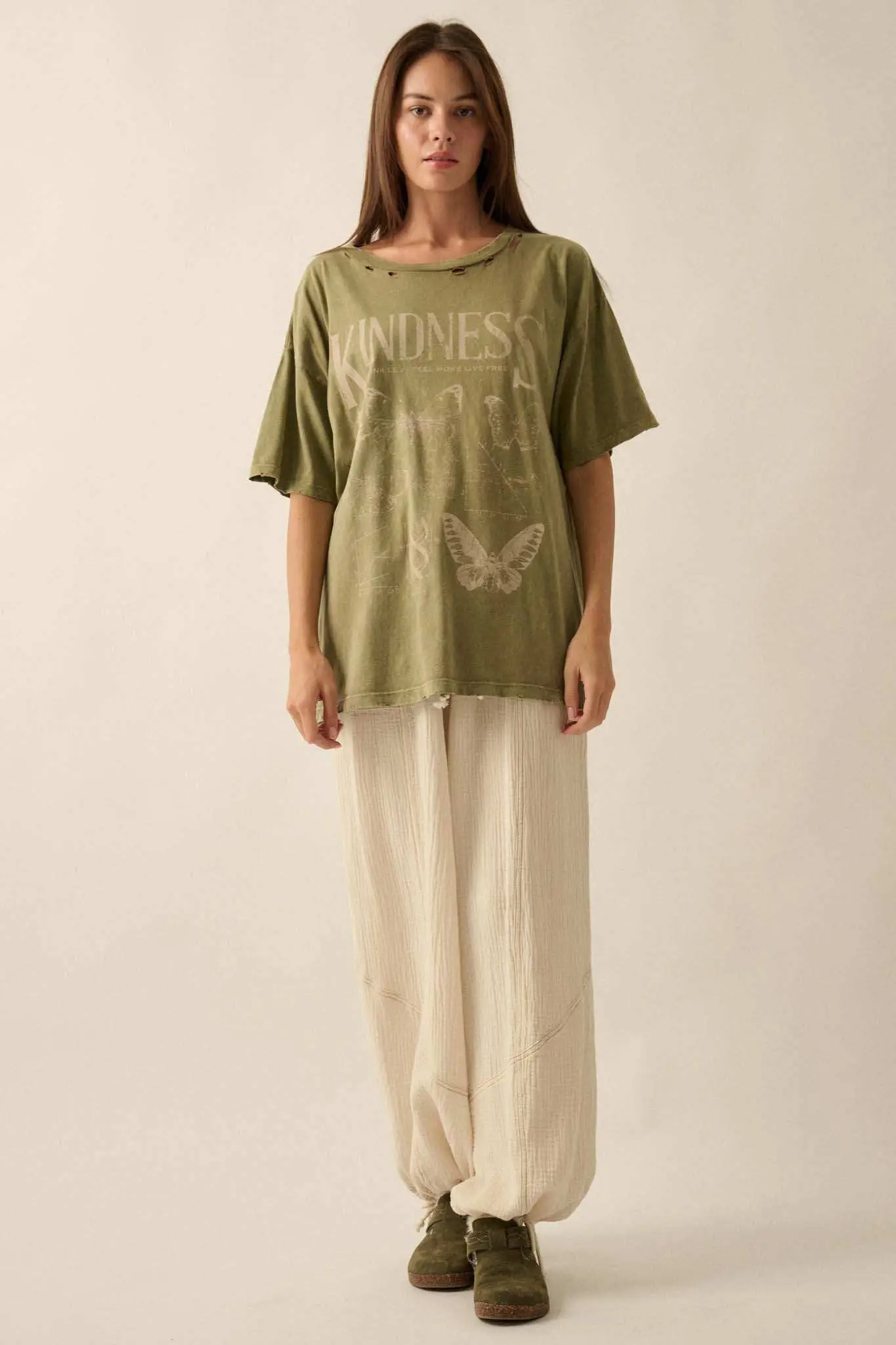 Butterfly Kindness Distressed Oversize Graphic Tee - Image 4