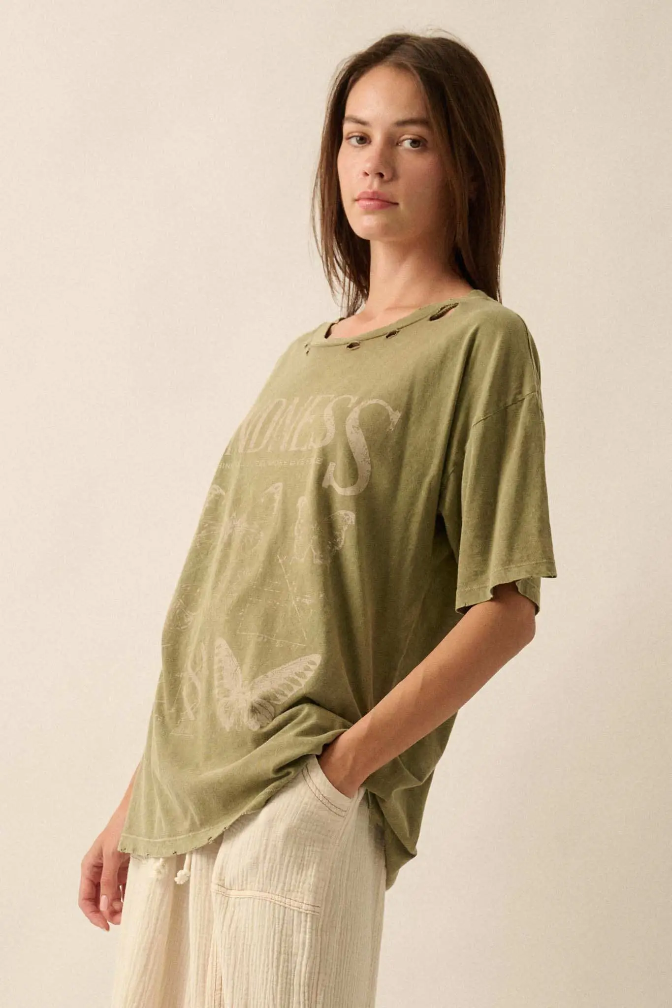 Butterfly Kindness Distressed Oversize Graphic Tee - Image 5