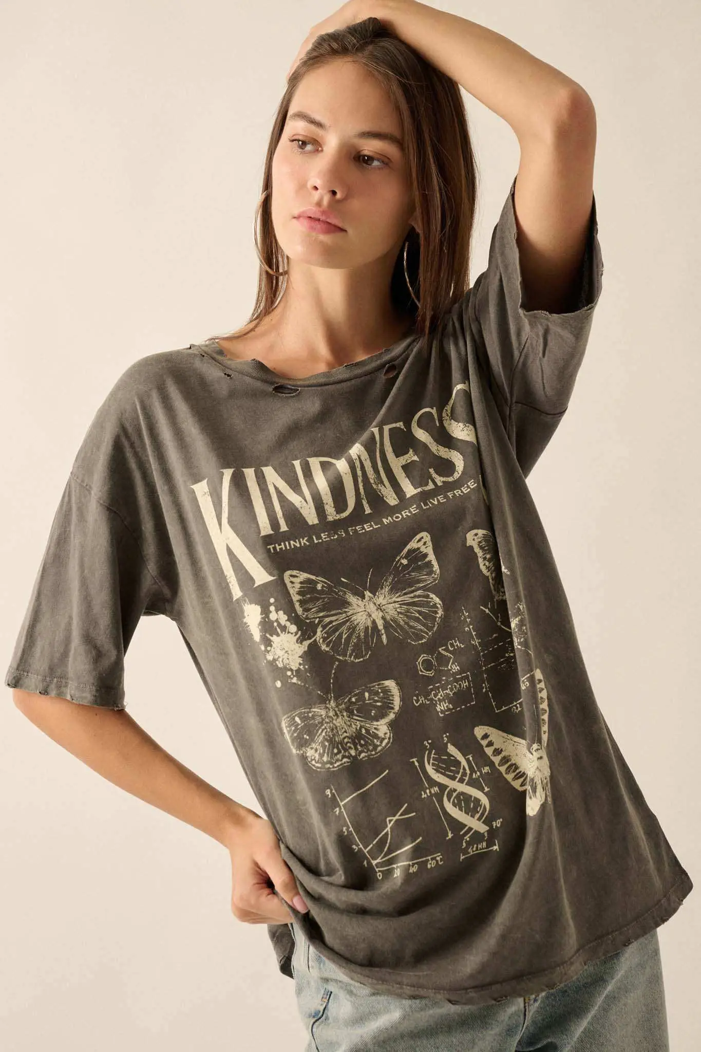 Butterfly Kindness Distressed Oversize Graphic Tee - Image 7
