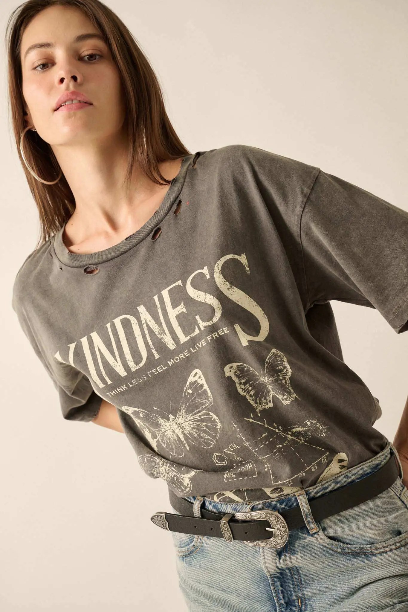 Butterfly Kindness Distressed Oversize Graphic Tee - Image 9