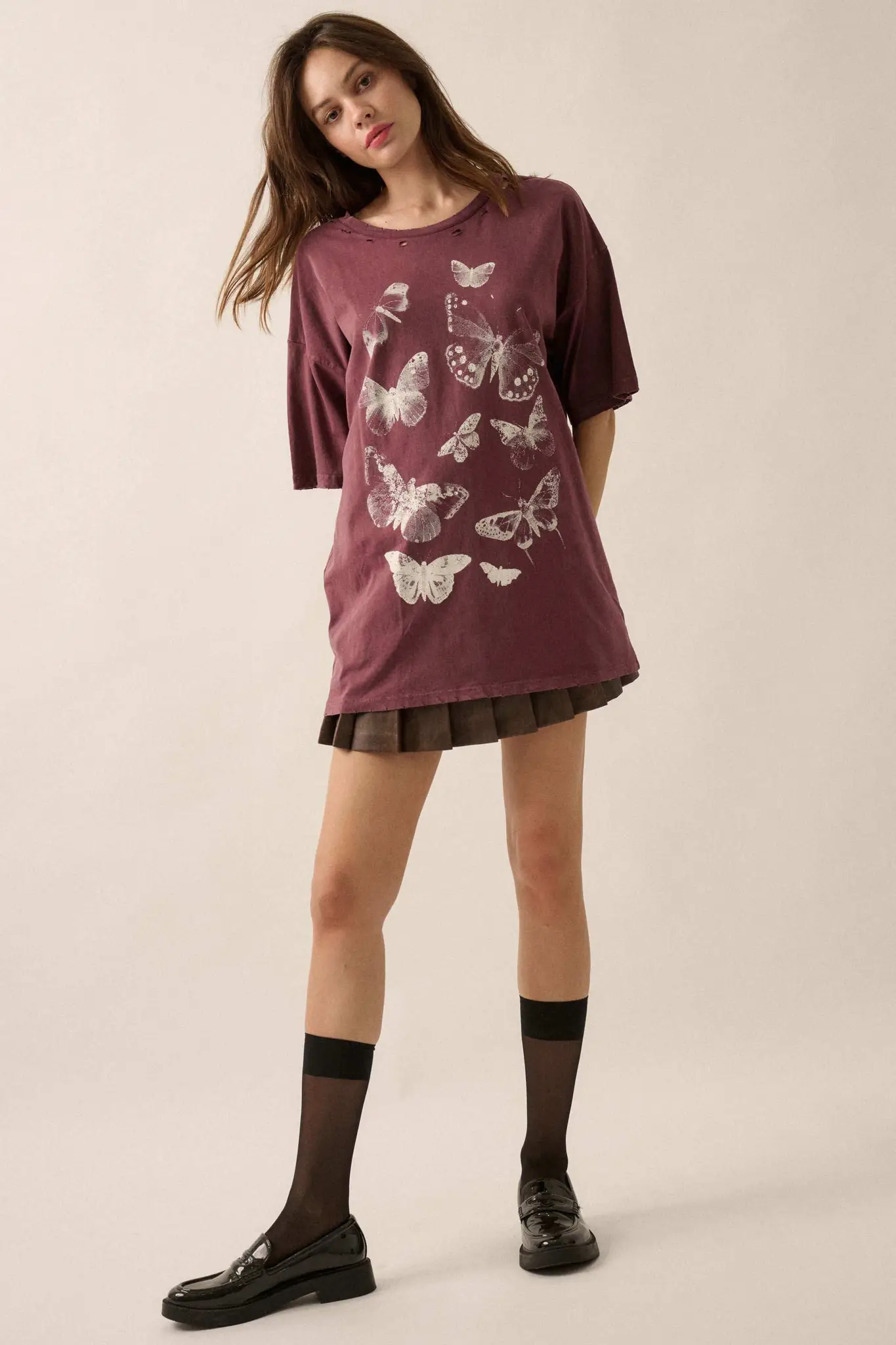 Butterfly Kisses Oversize Distressed Graphic Tee - Image 3