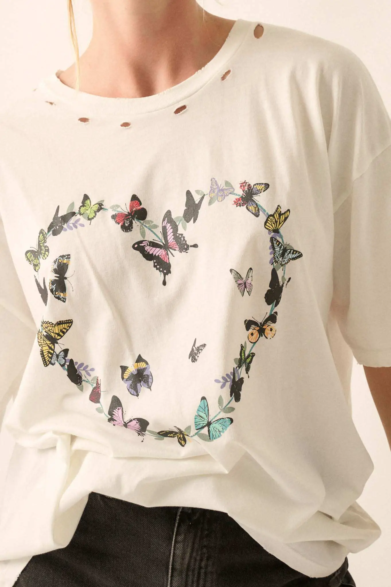 Butterfly Lover Distressed Oversized Graphic Tee - Image 2