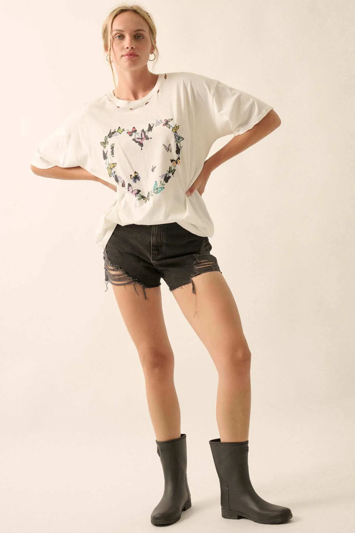 Butterfly Lover Distressed Oversized Graphic Tee - Image 3