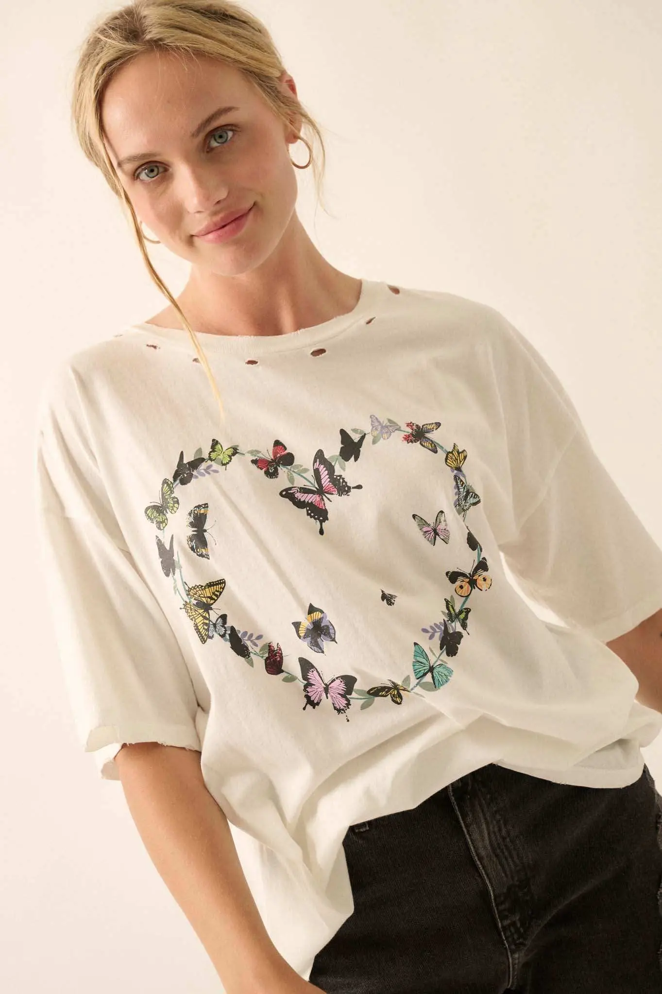 Butterfly Lover Distressed Oversized Graphic Tee - Image 4