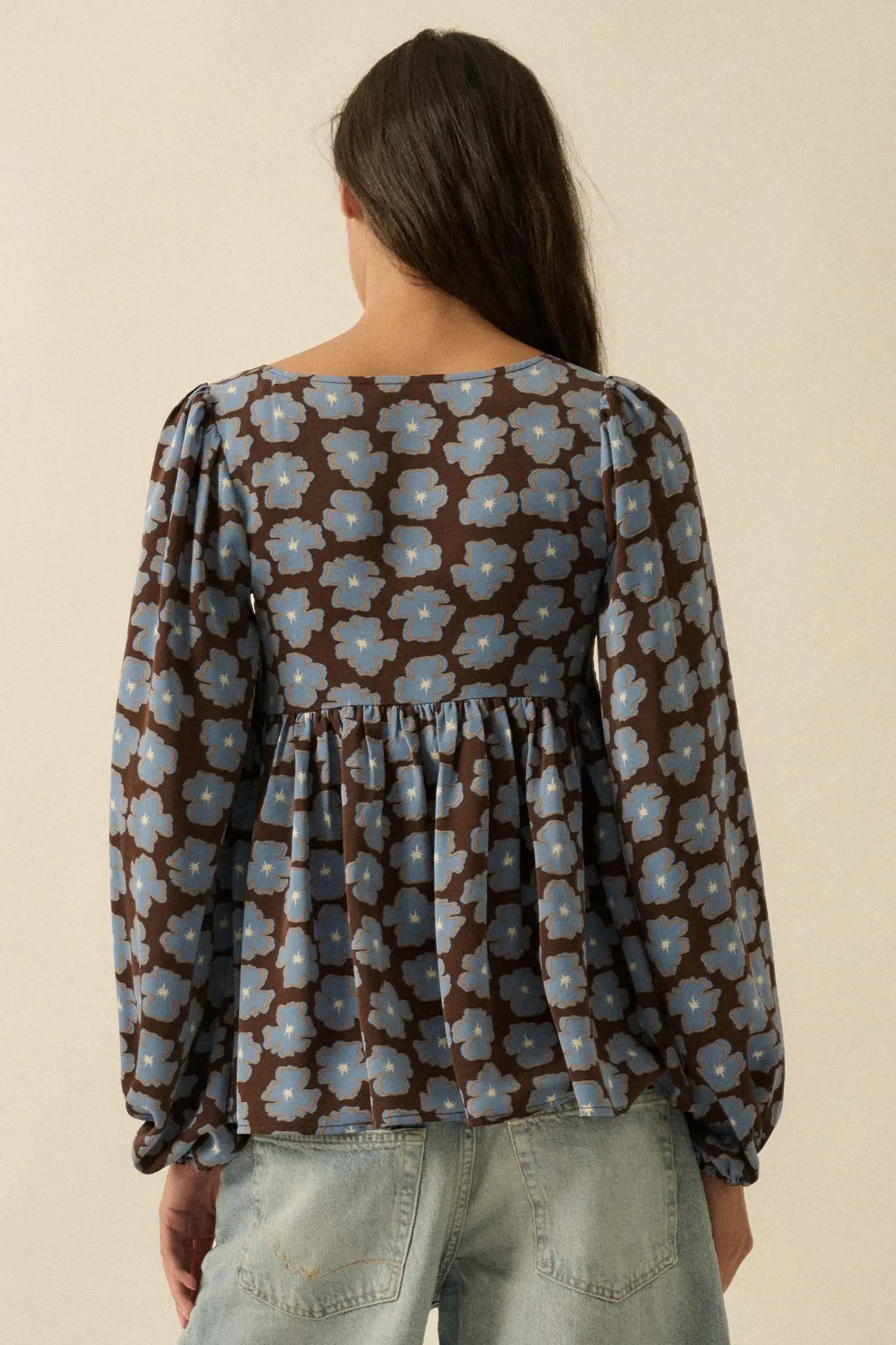 Bygone Blossoms Floral Smocked Babydoll Peasant Top - Image 2