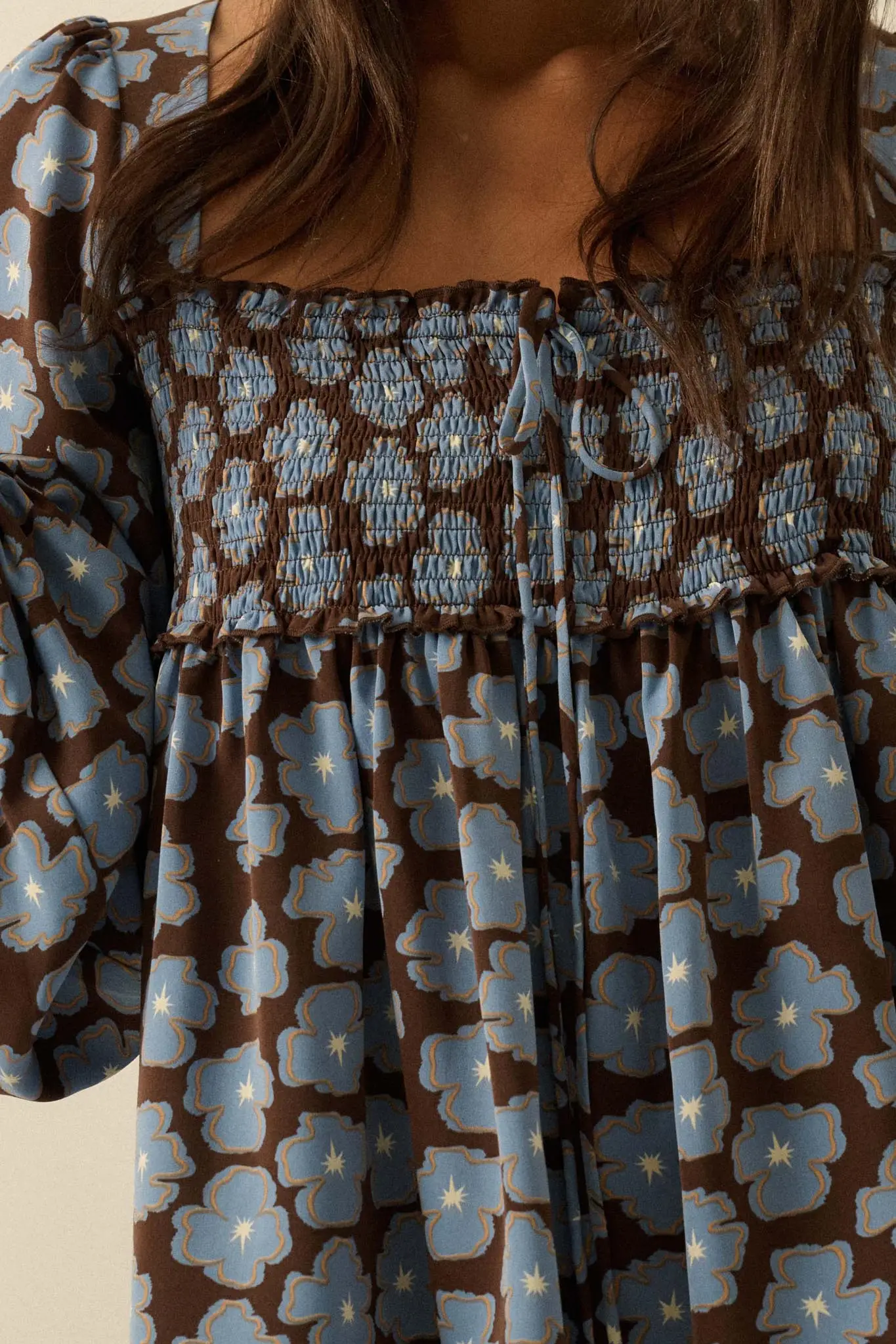 Bygone Blossoms Floral Smocked Babydoll Peasant Top - Image 4
