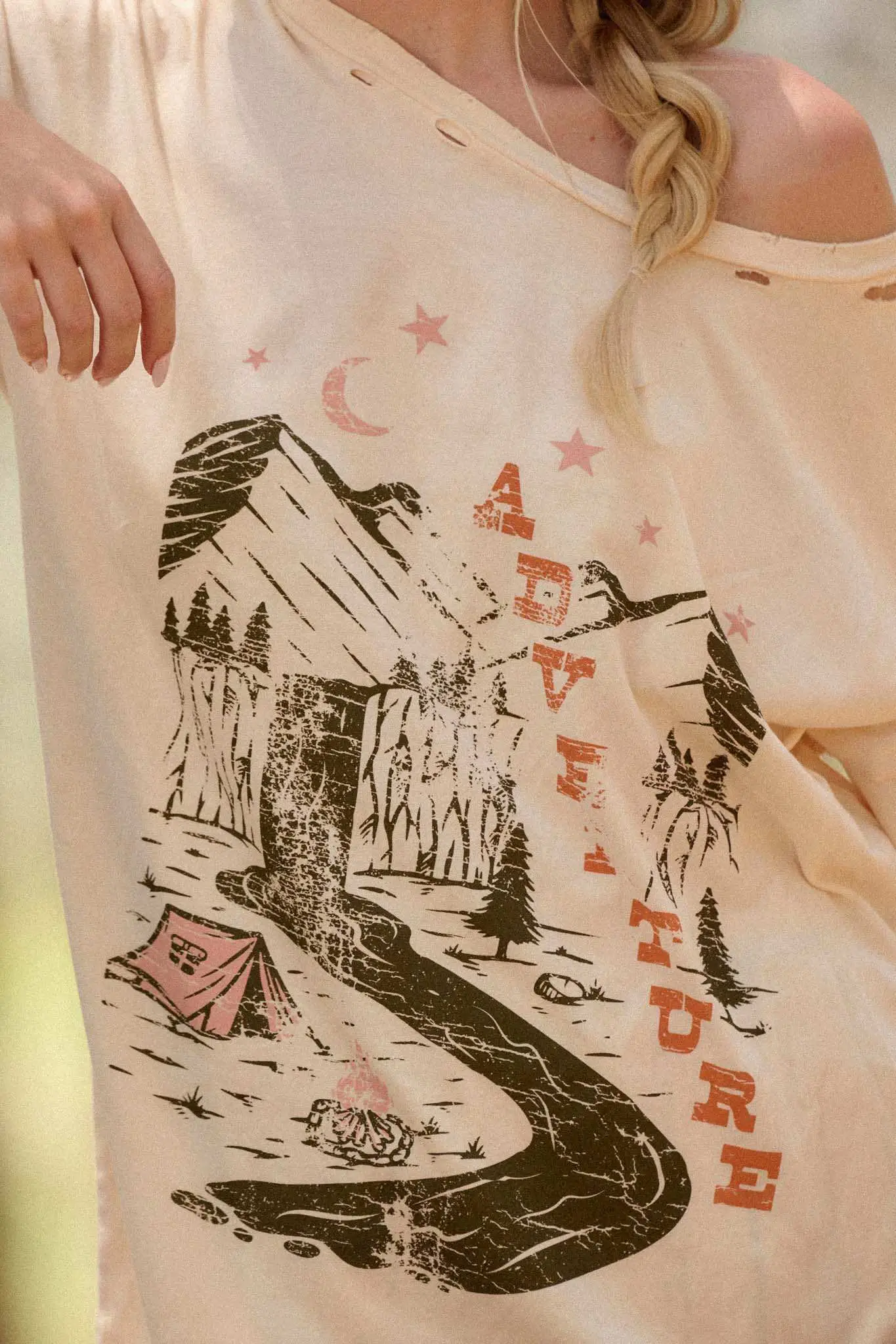 Camping Adventure Distressed Oversize Graphic Tee - Image 2