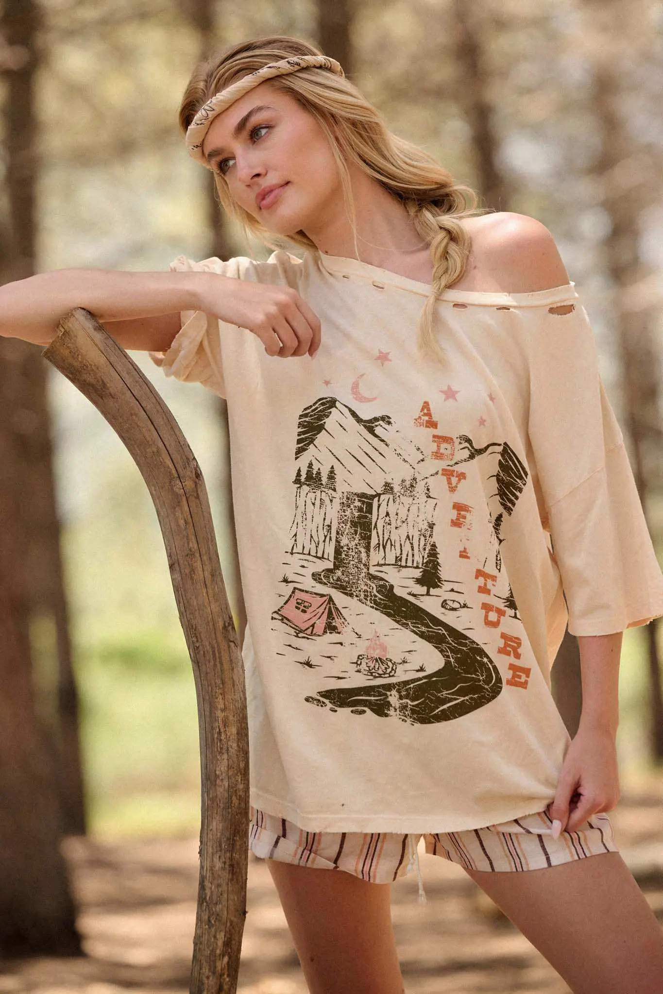 Camping Adventure Distressed Oversize Graphic Tee - Image 3