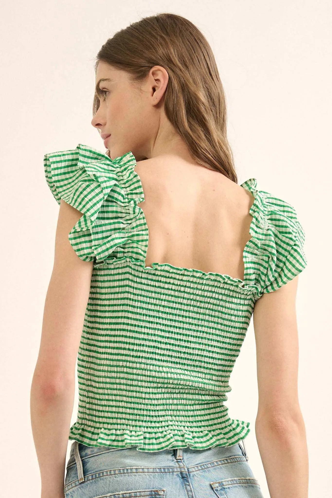 Candy Land Smocked Gingham Ruffled Peasant Top - Image 10