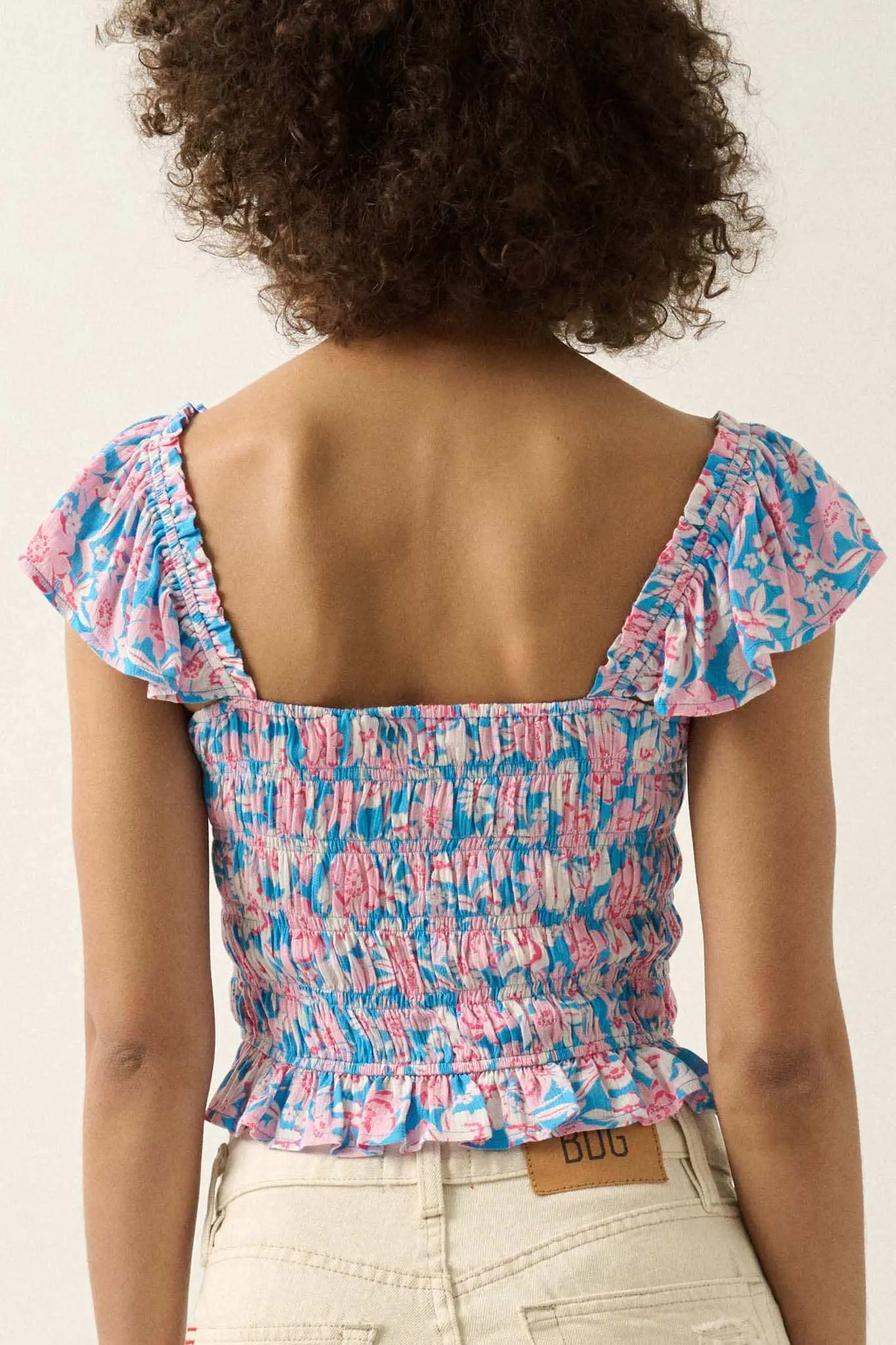 Cannes Coastline Floral Crepe Ruffle Blouse - Image 7