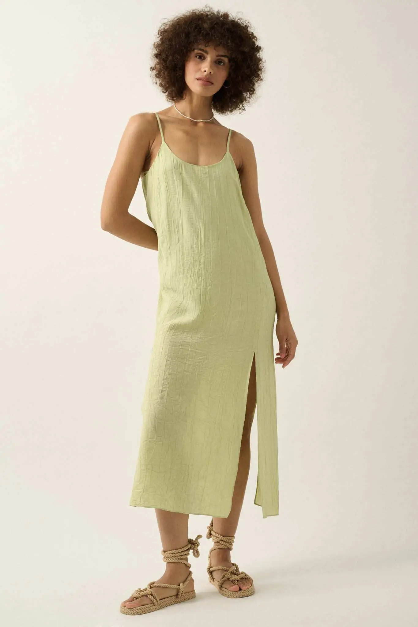 Carefree Spirit Textured Crepe Midi Slip Dress - Image 3
