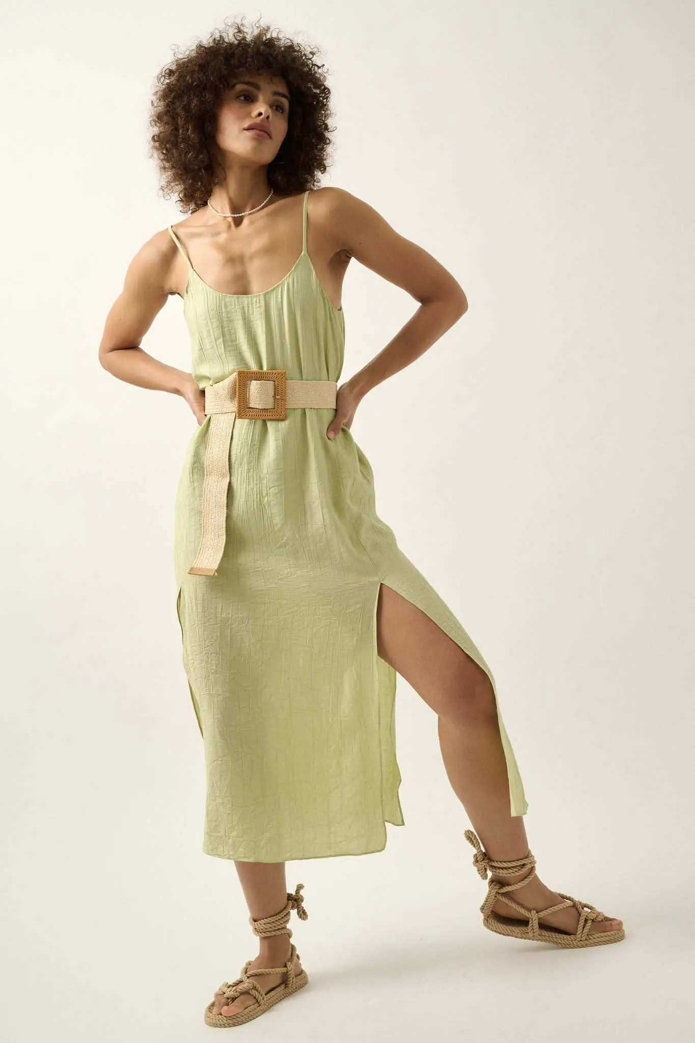 Carefree Spirit Textured Crepe Midi Slip Dress - Image 5
