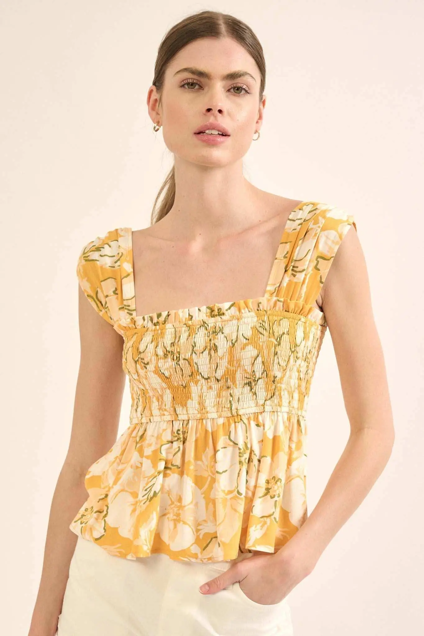 Catch the Sun Smocked Floral Peplum Tank Top - Image 5