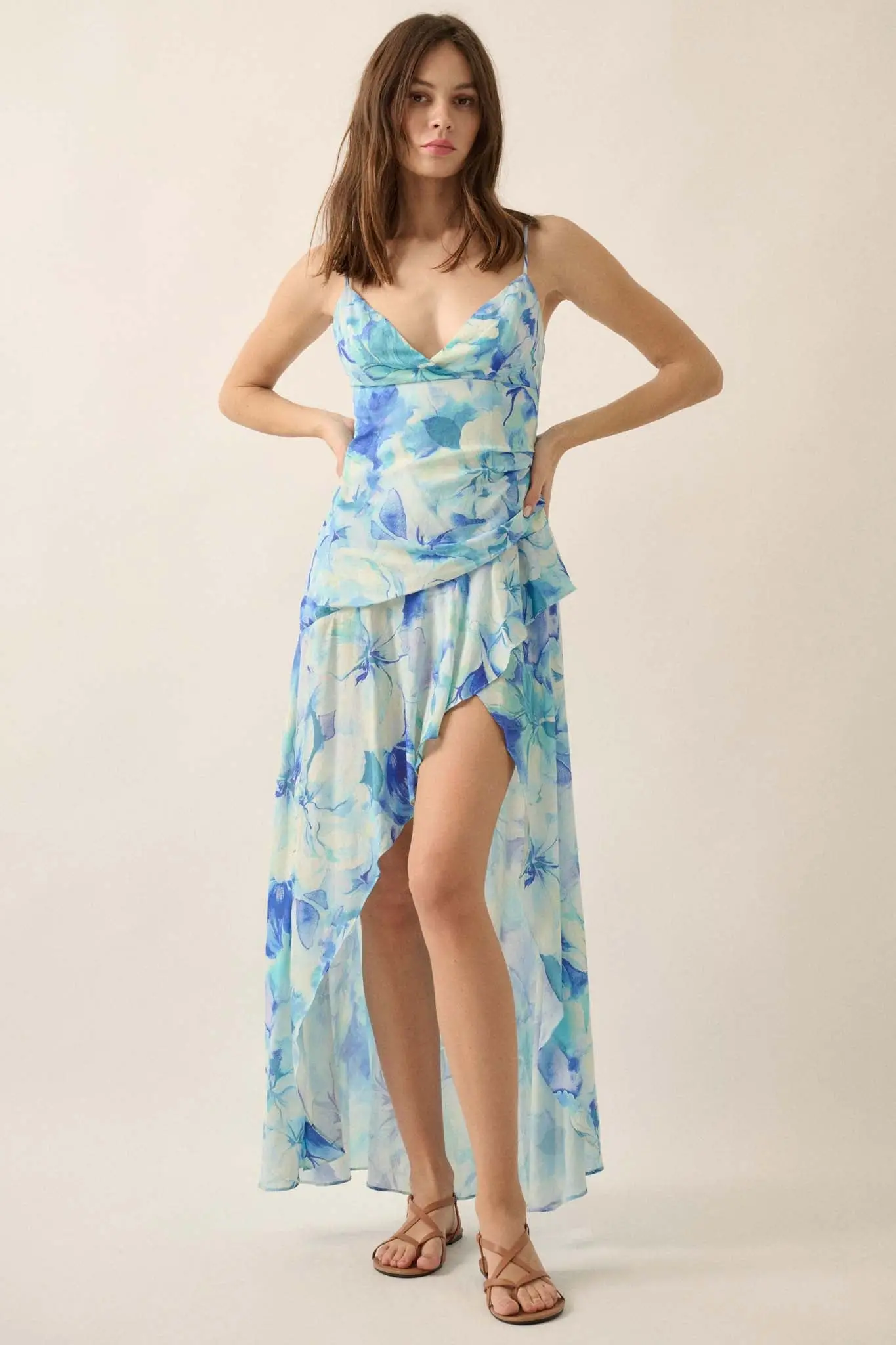 Cerulean Blooms Floral Wrapped Maxi Dress - Image 4