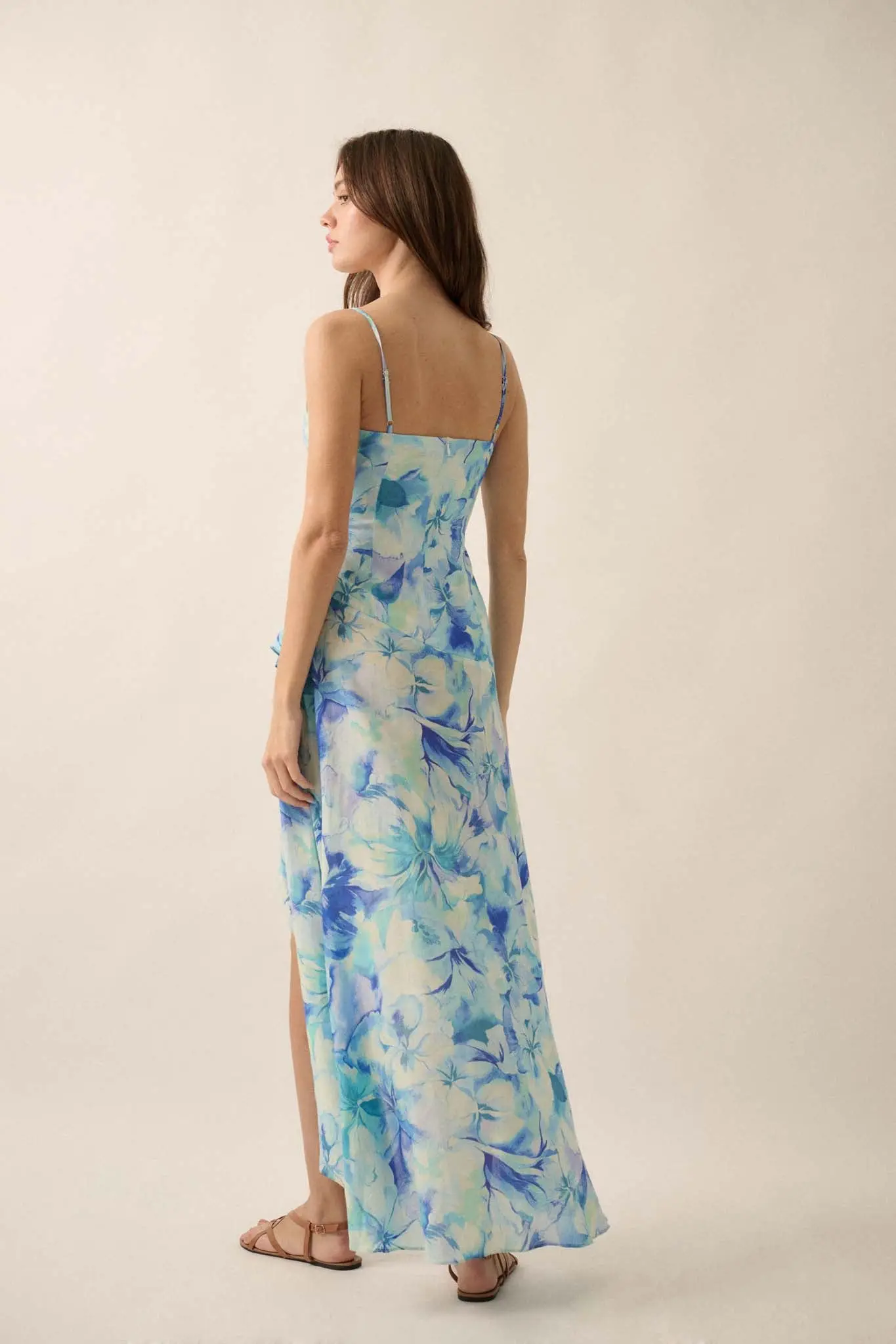Cerulean Blooms Floral Wrapped Maxi Dress - Image 9