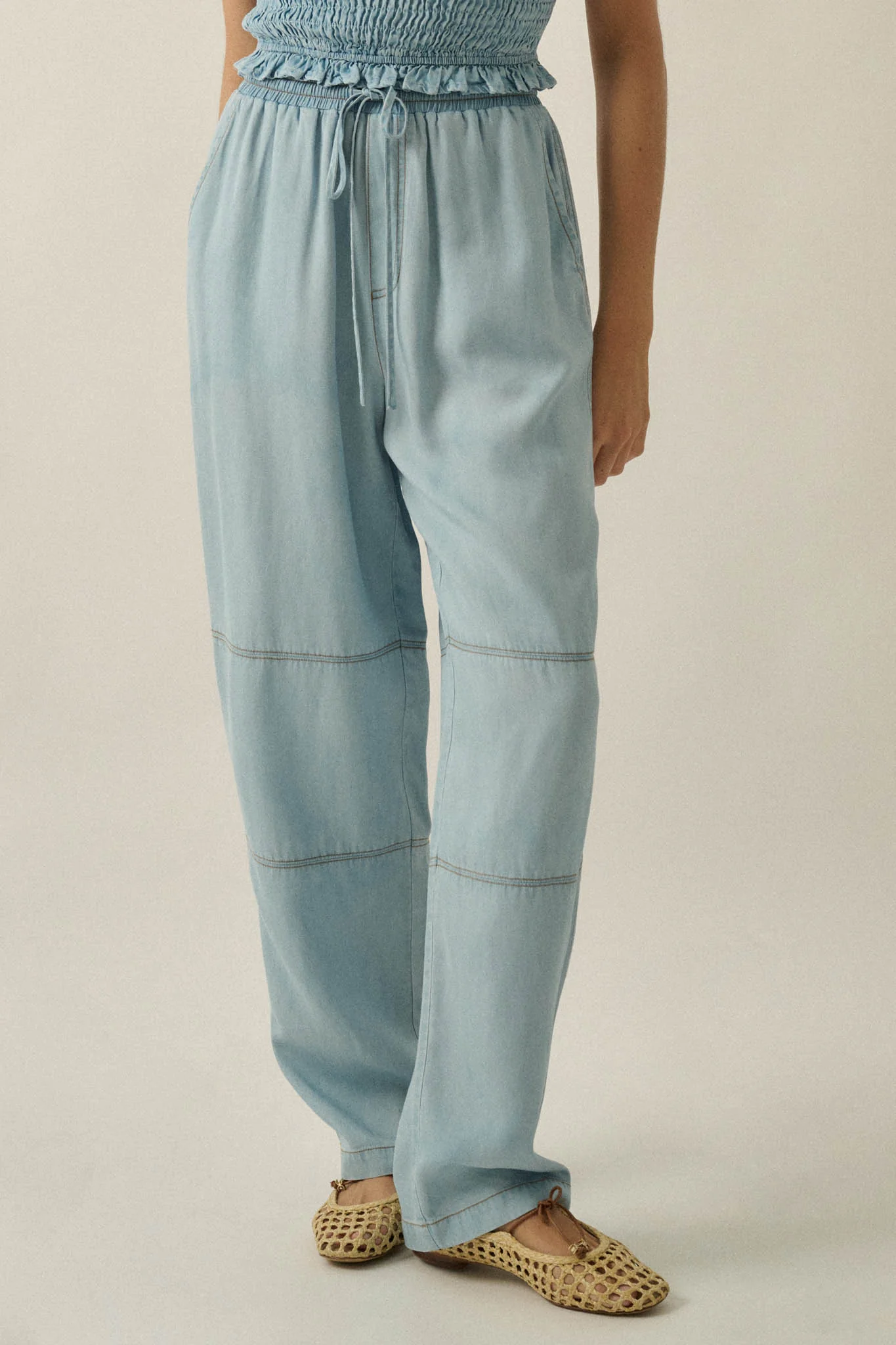 Chasing Clouds Denim Drawstring Barrel Pants - Image 2