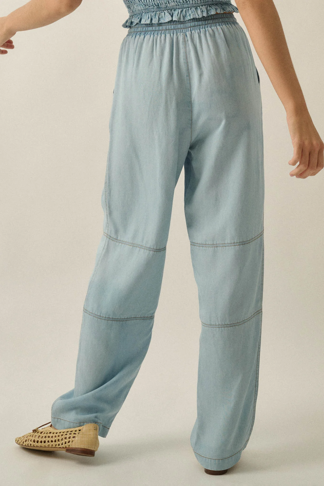 Chasing Clouds Denim Drawstring Barrel Pants - Image 6