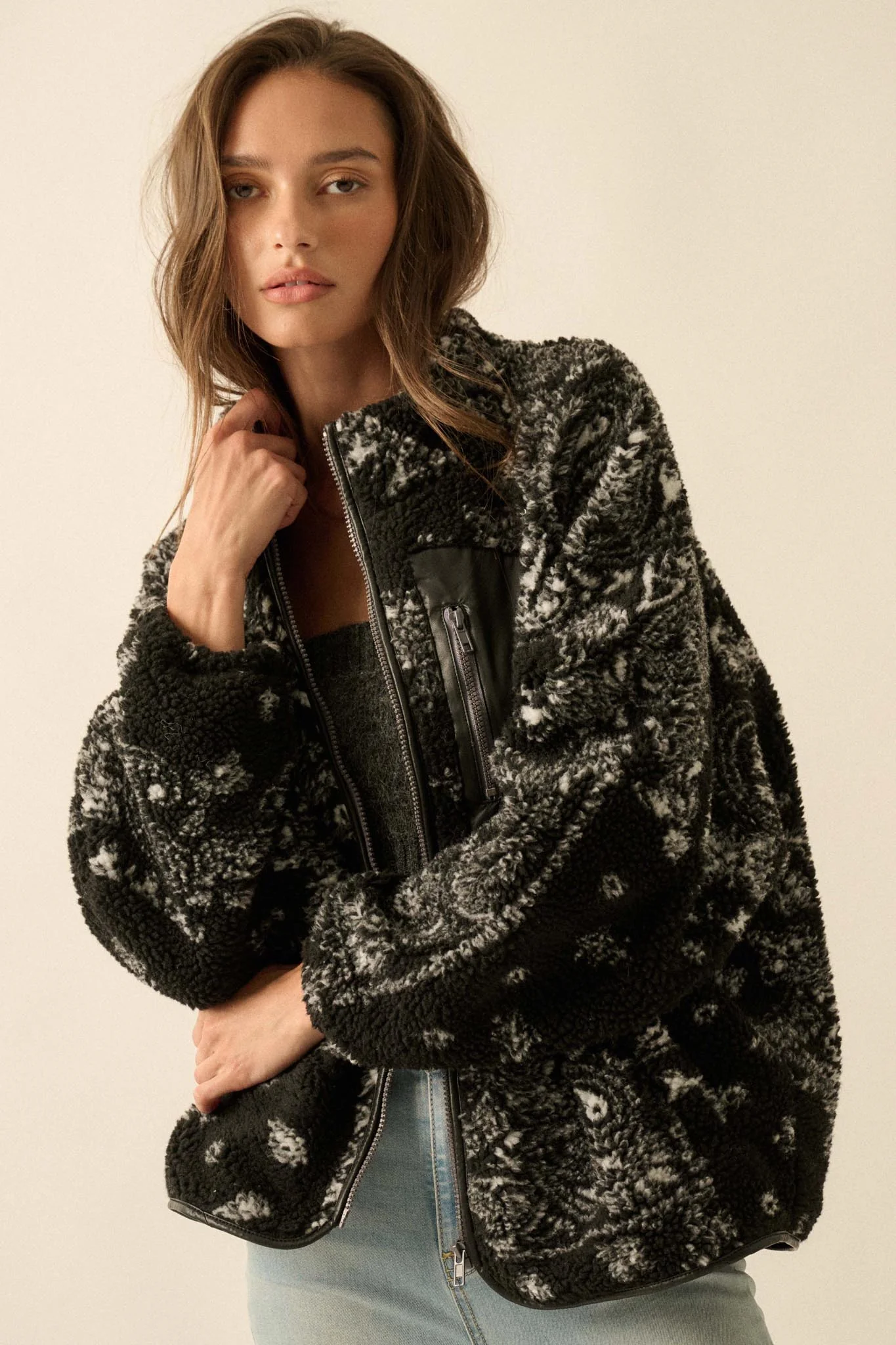 Chasing Dreams Paisley-Print Fleece Zip-Up Jacket - Image 3