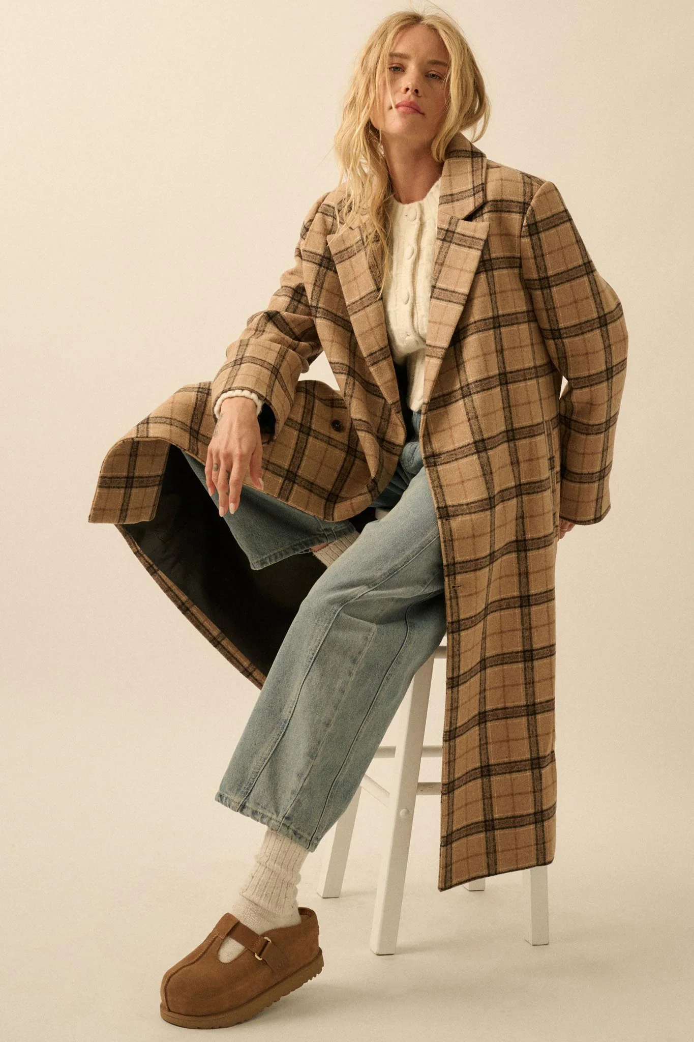 Check Please Double-Breasted Plaid Overcoat - Image 8