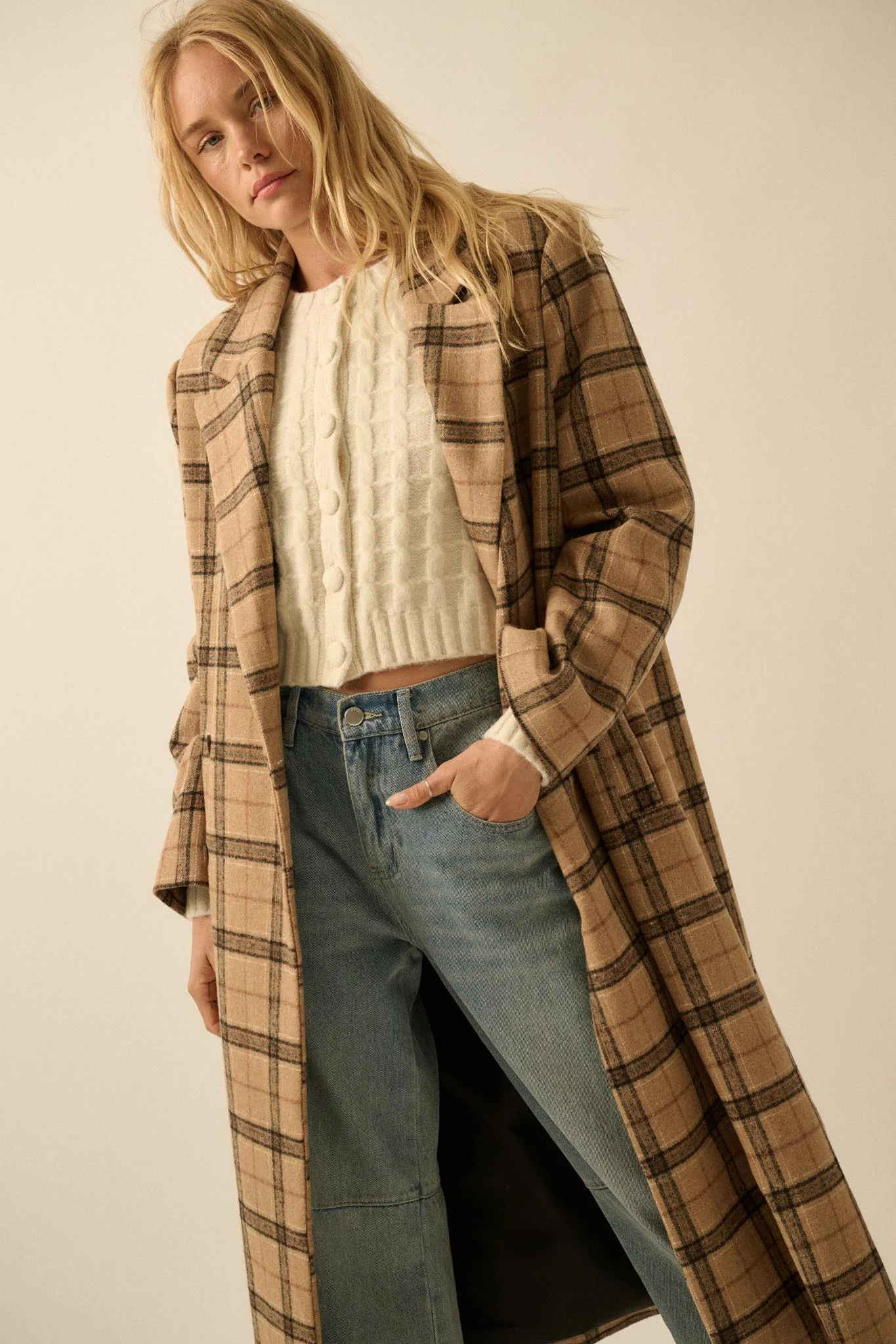 Check Please Double-Breasted Plaid Overcoat - Image 9