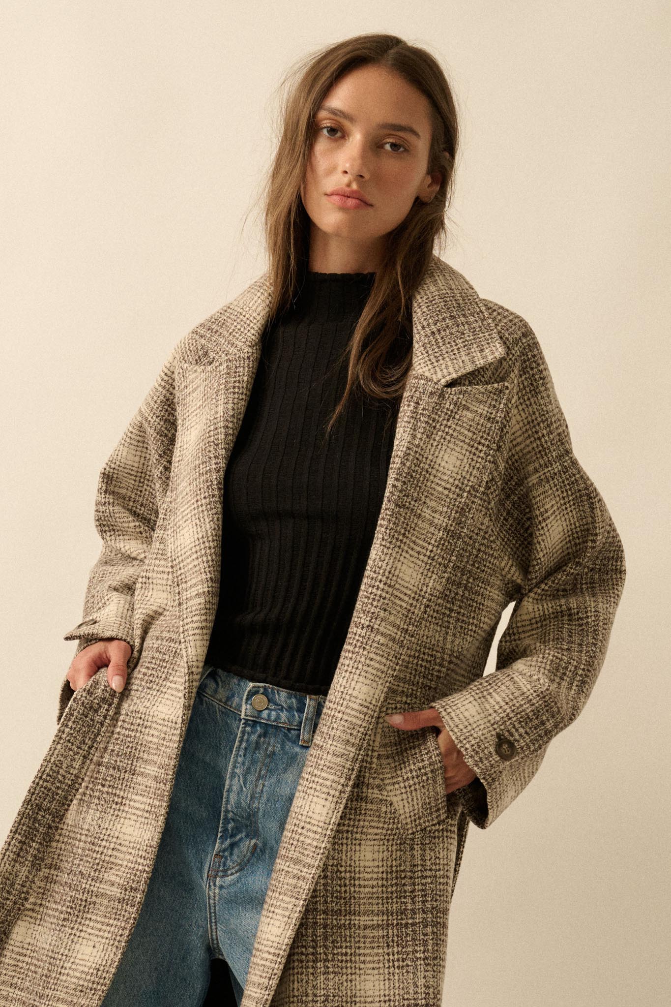 Check Point Plaid Tweed Belted Trench Coat - Image 10