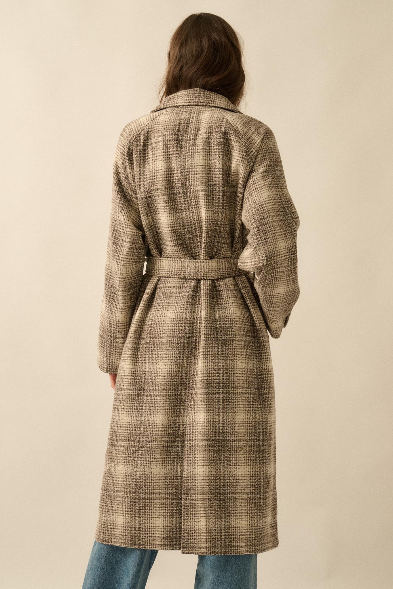 Check Point Plaid Tweed Belted Trench Coat - Image 12