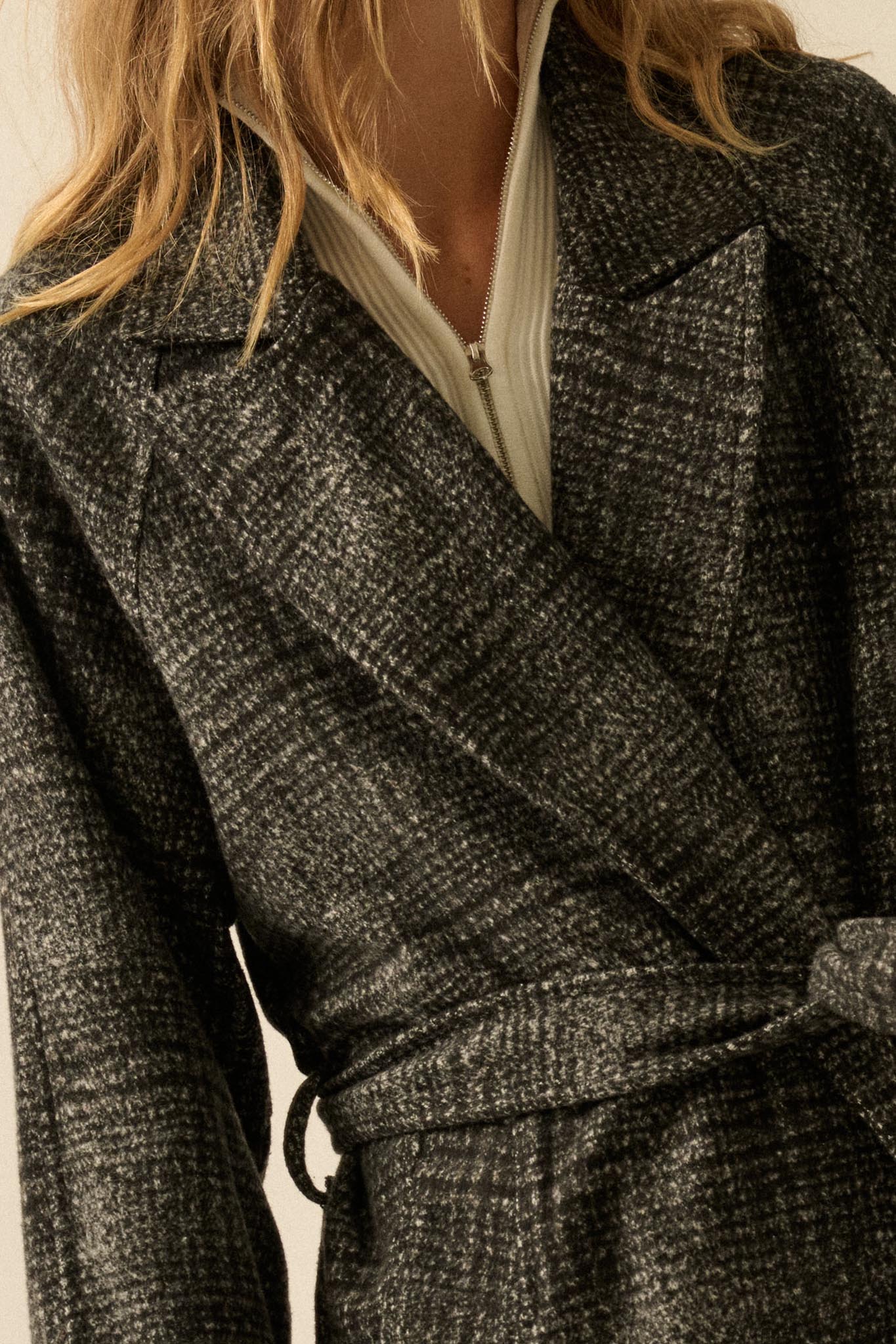 Check Point Plaid Tweed Belted Trench Coat - Image 4