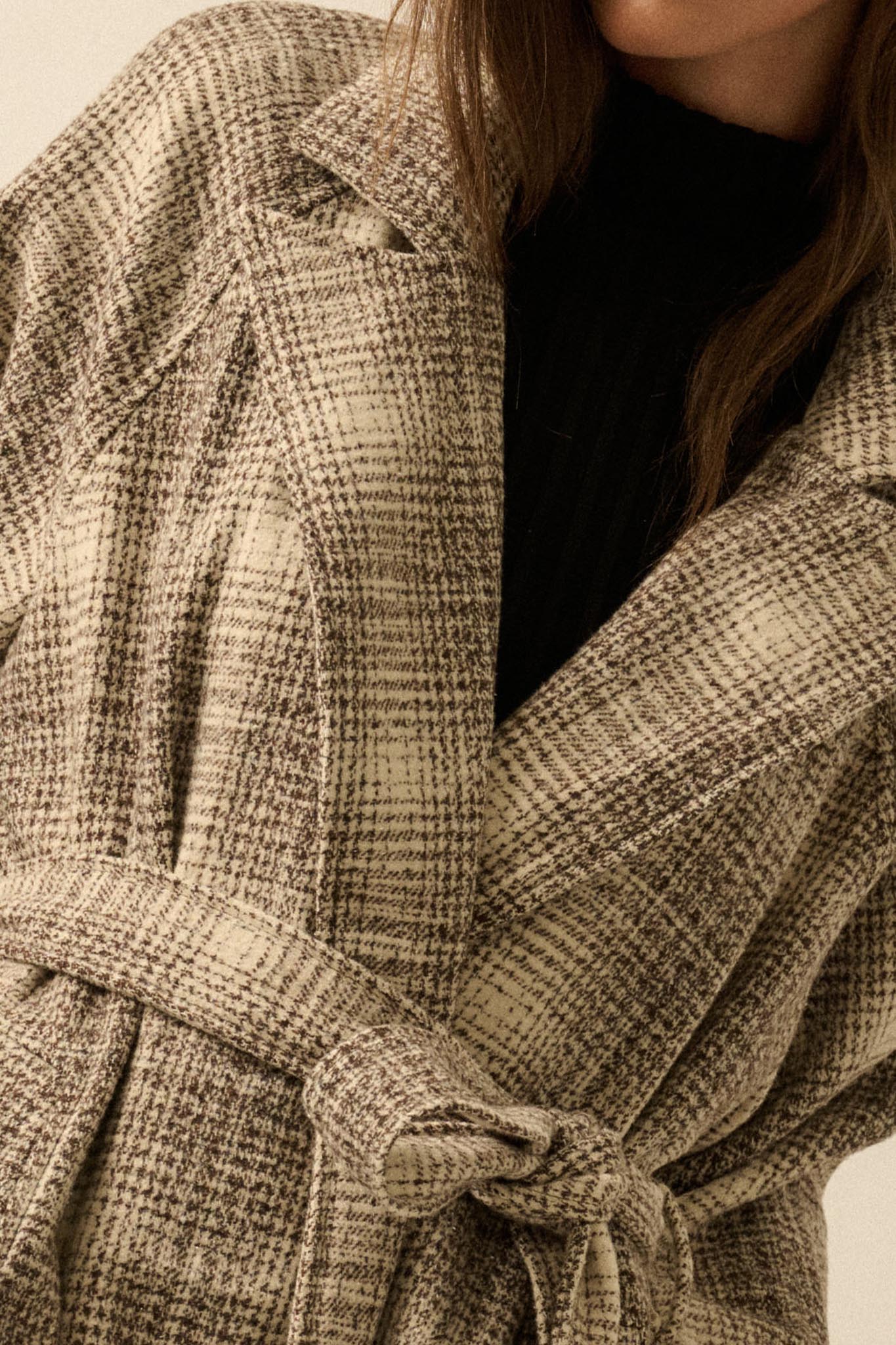 Check Point Plaid Tweed Belted Trench Coat - Image 8