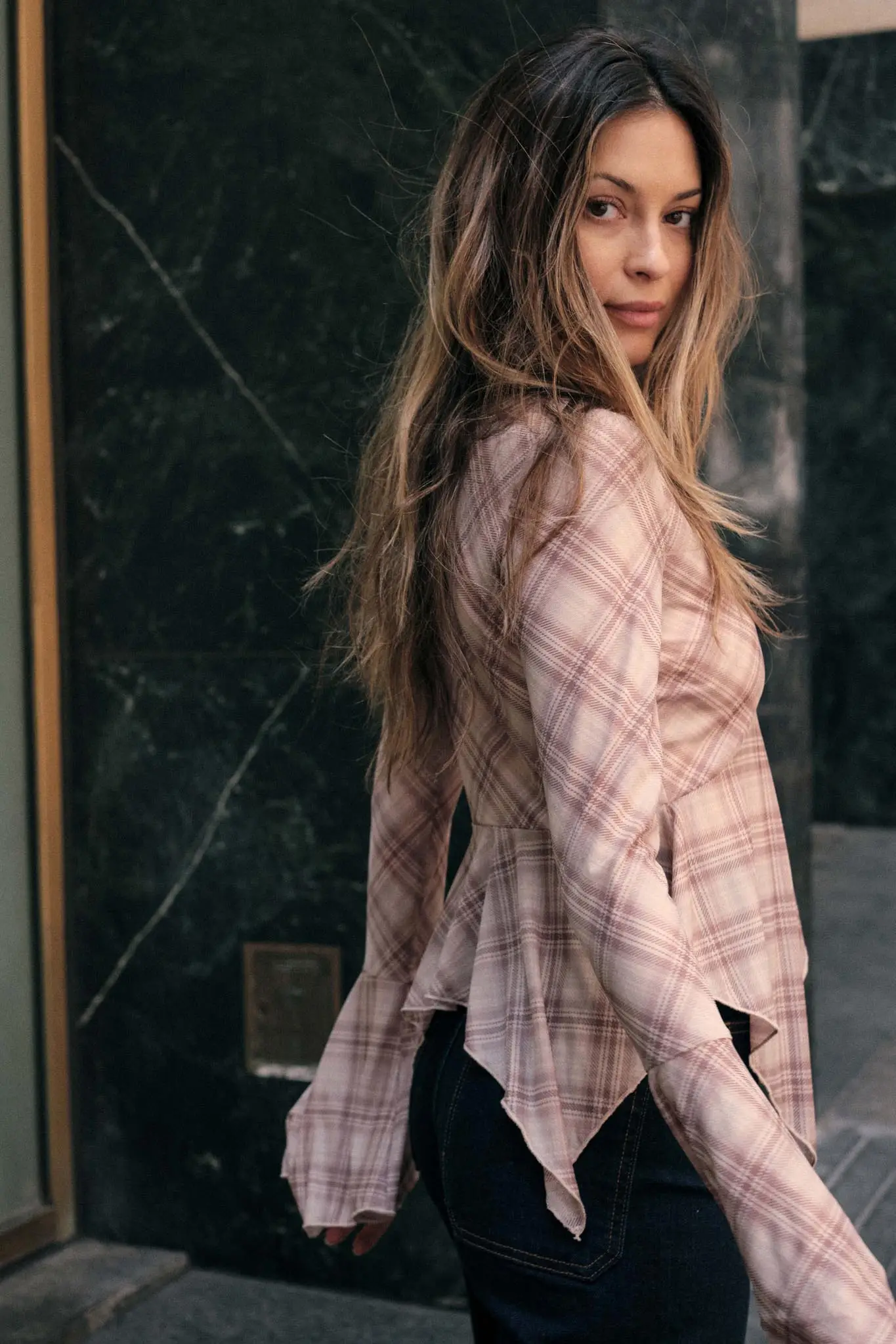 Check You Out Plaid Bell-Sleeve Handkerchief Top - Image 2