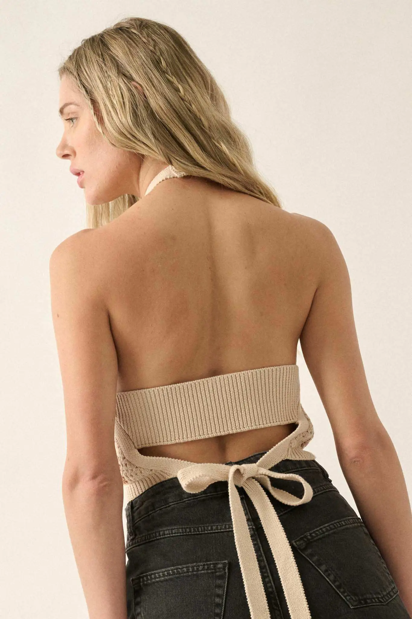 Check Yourself Checker Crochet Knit Halter Top - Image 14
