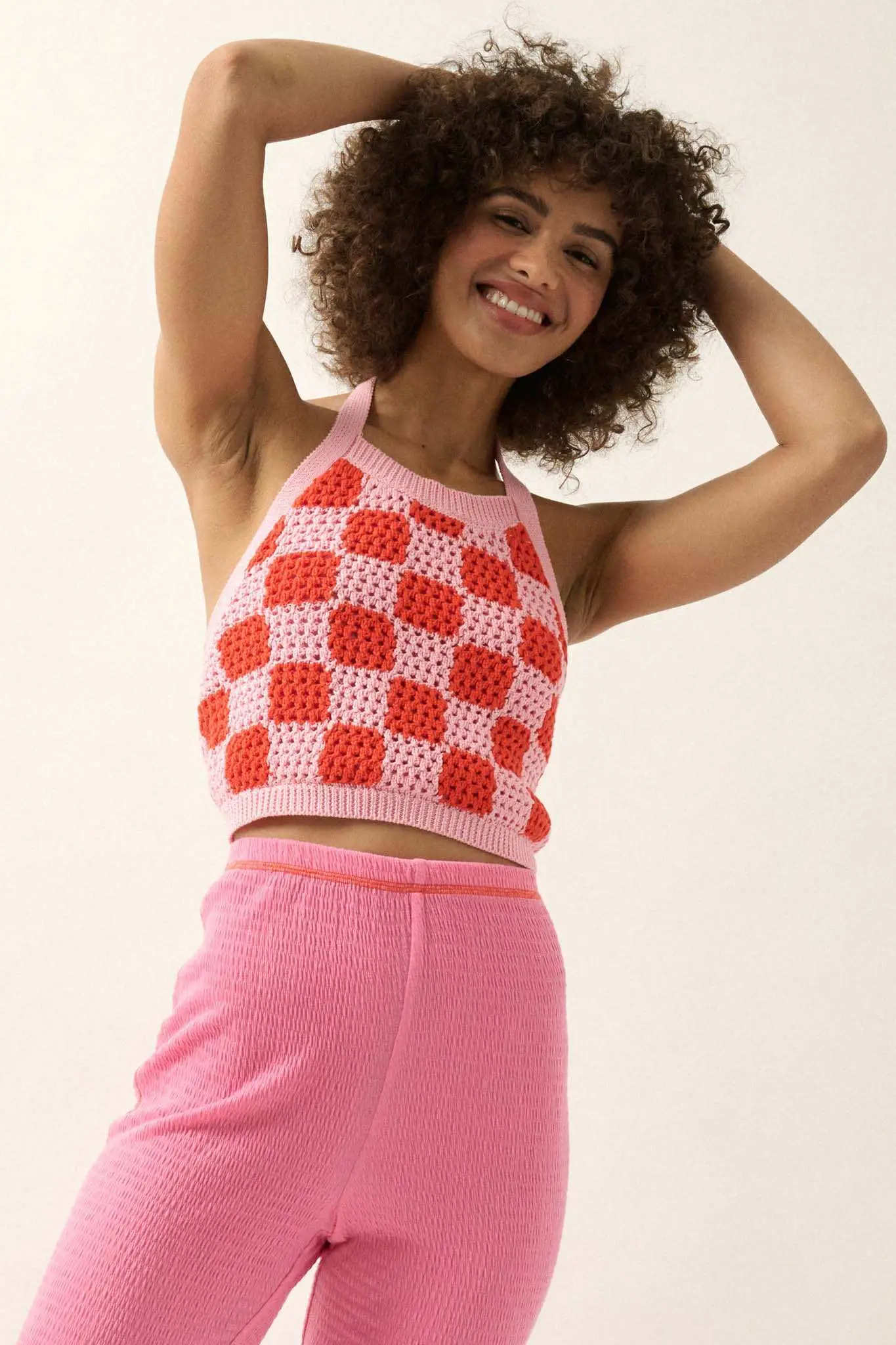 Check Yourself Checker Crochet Knit Halter Top - Image 3