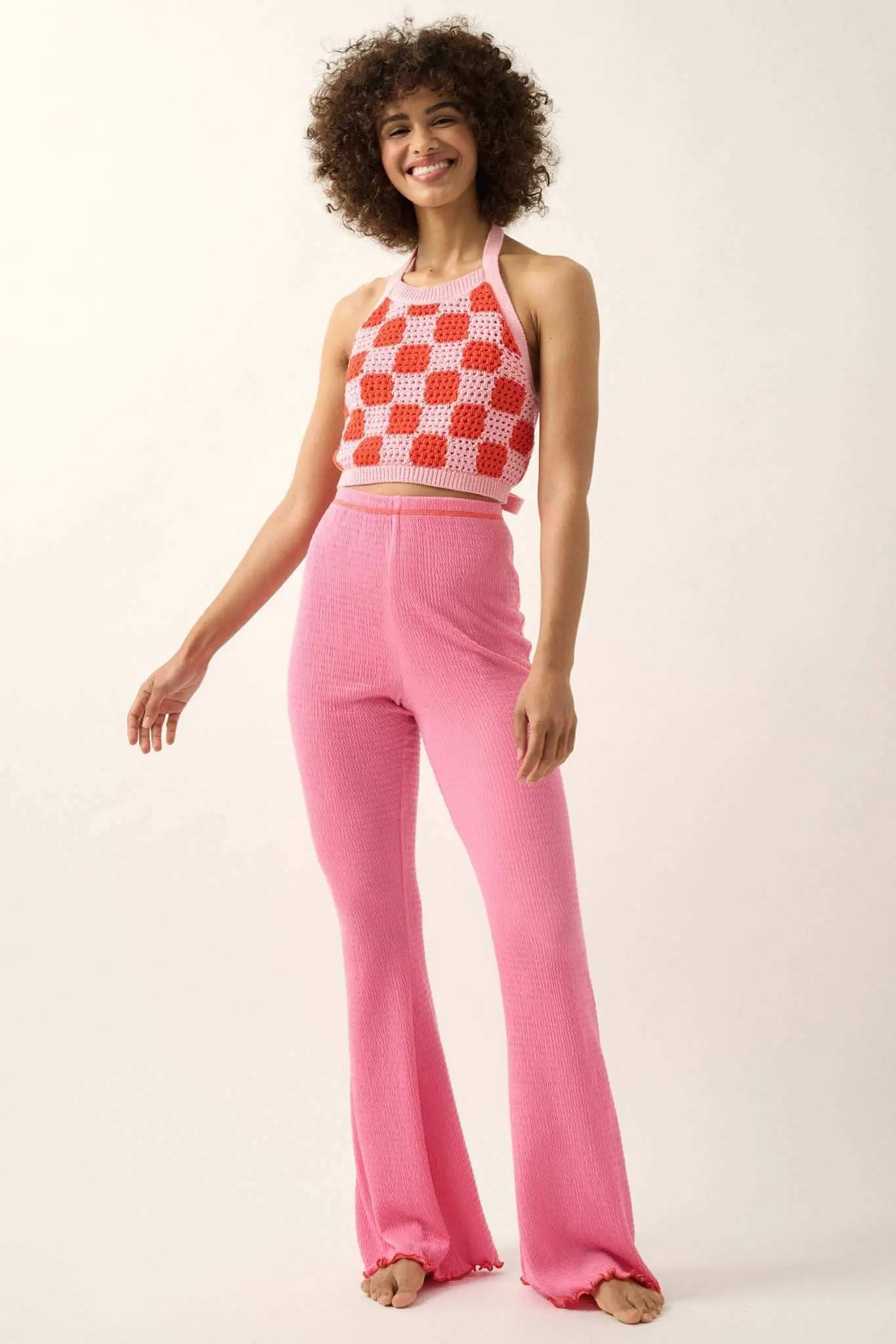 Check Yourself Checker Crochet Knit Halter Top - Image 6