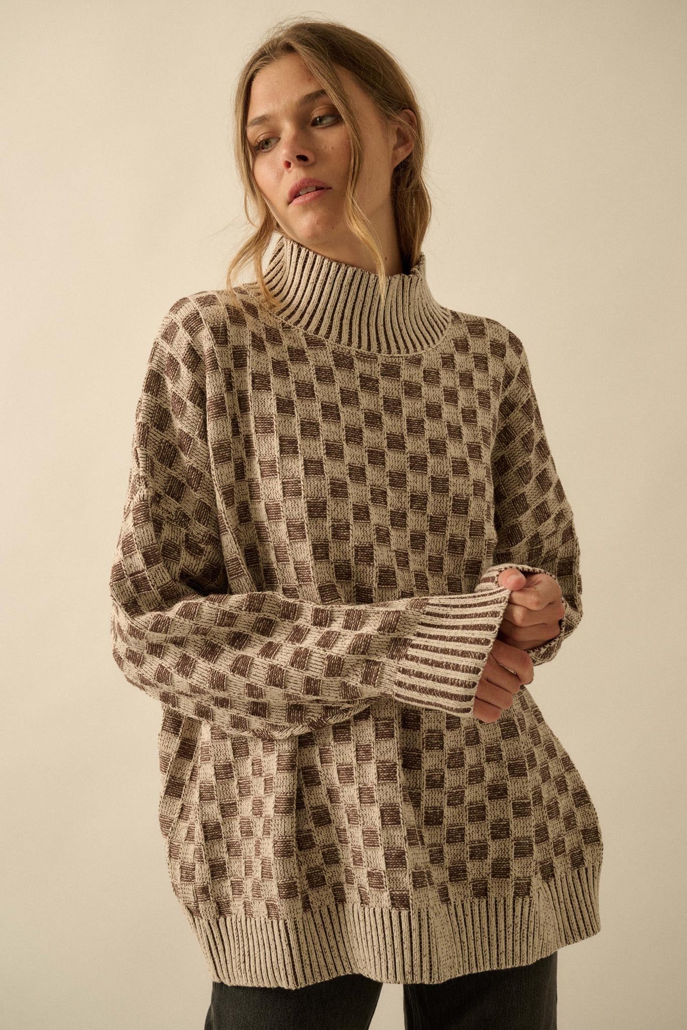 Checkmate Checkered Knit Mock-Neck Sweater - Image 4