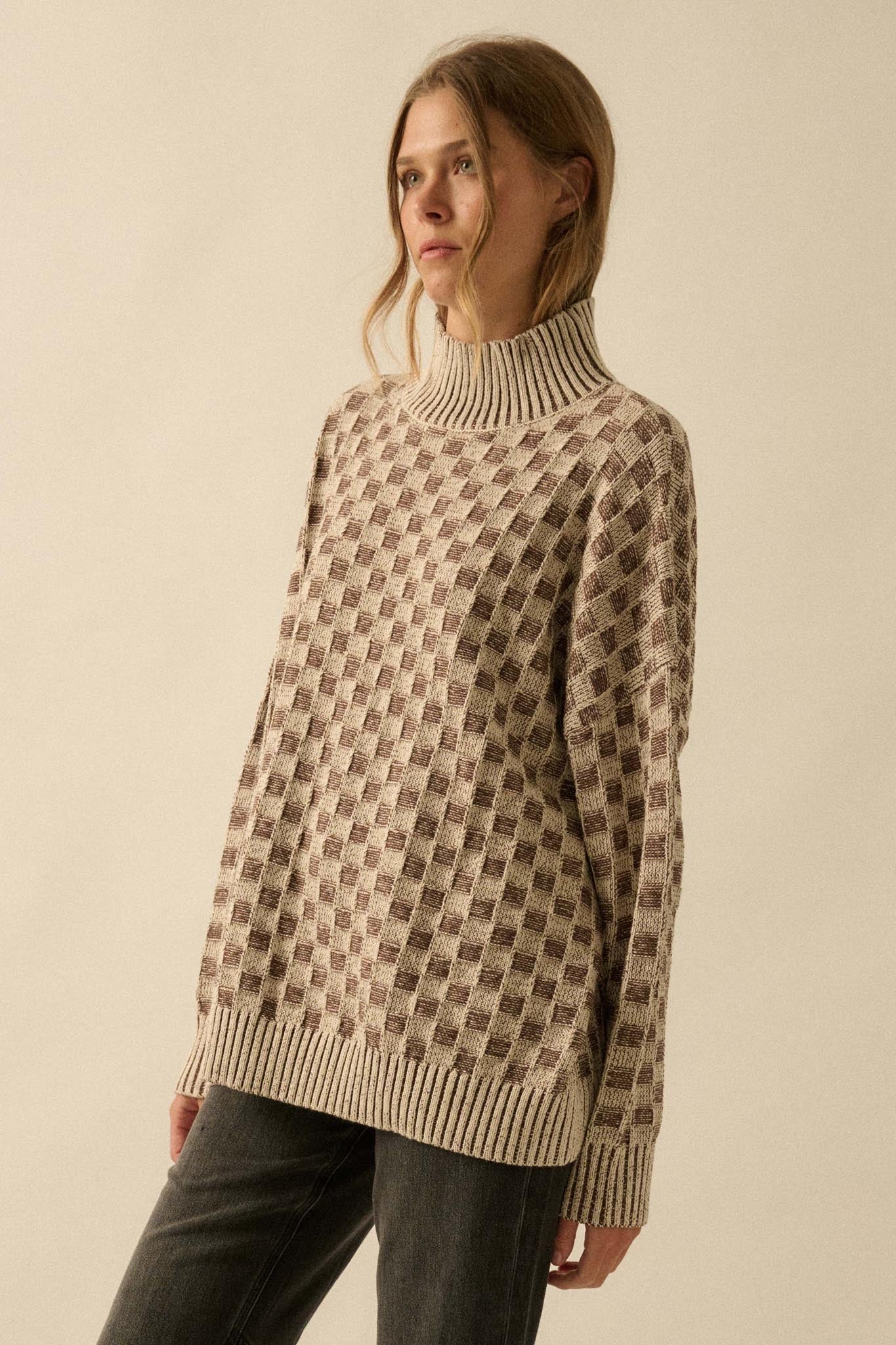 Checkmate Checkered Knit Mock-Neck Sweater - Image 5