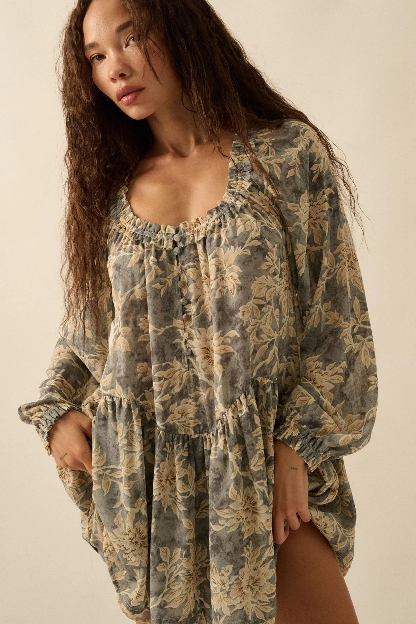 Cherished Memory Floral Chiffon Babydoll Romper - Image 7