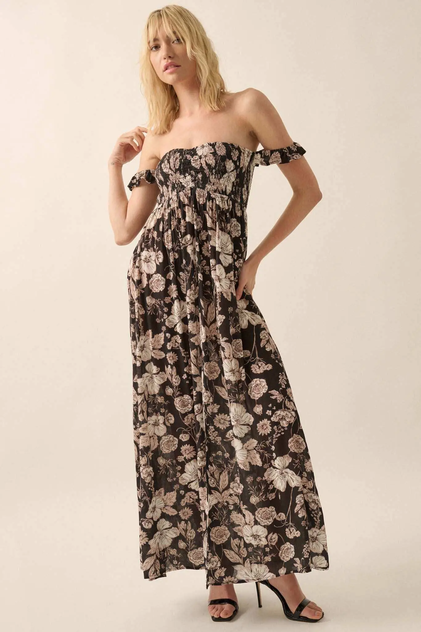 Chic Petals Smocked Floral Off-Shoulder Maxi Dress - Image 6