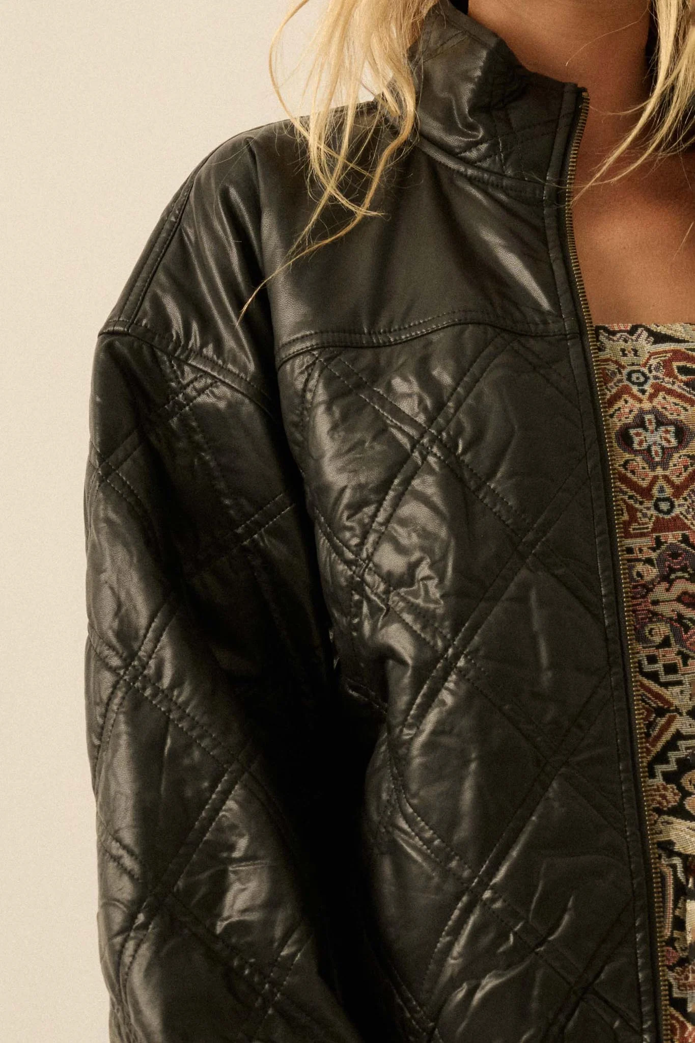 Chill Factor Quilted Vegan Leather Oversize Jacket - Image 4