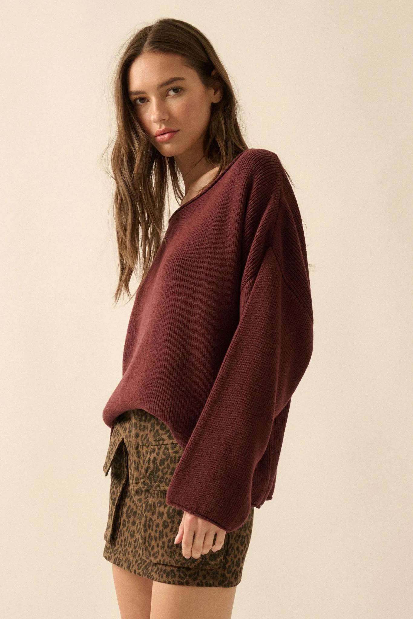 Chill Vibes Rolled-Edge Ribbed Knit Sweater - Image 11