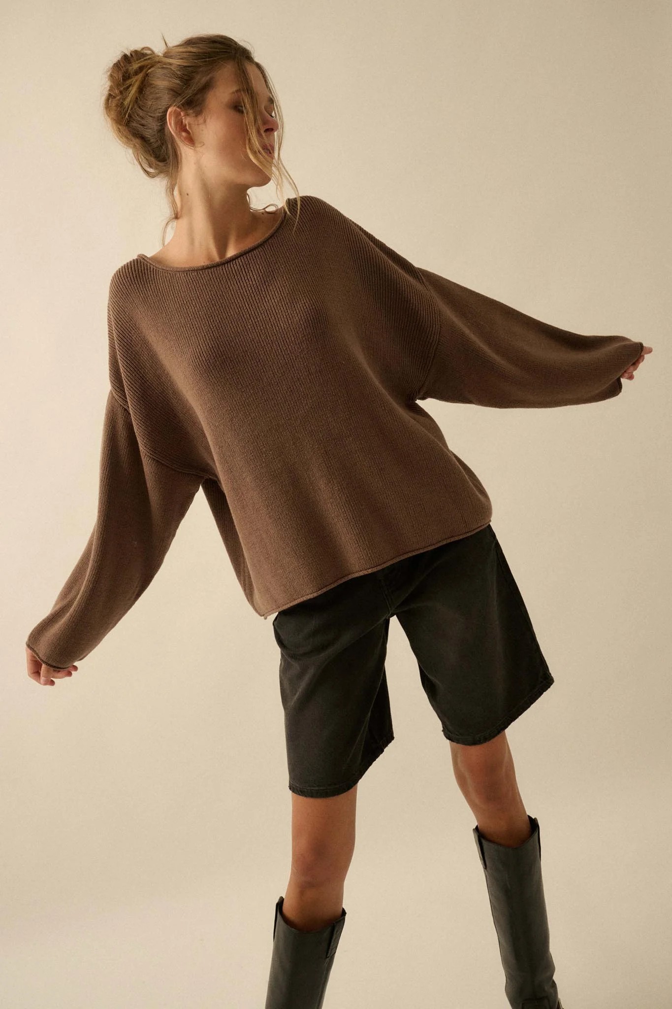 Chill Vibes Rolled-Edge Ribbed Knit Sweater - Image 2