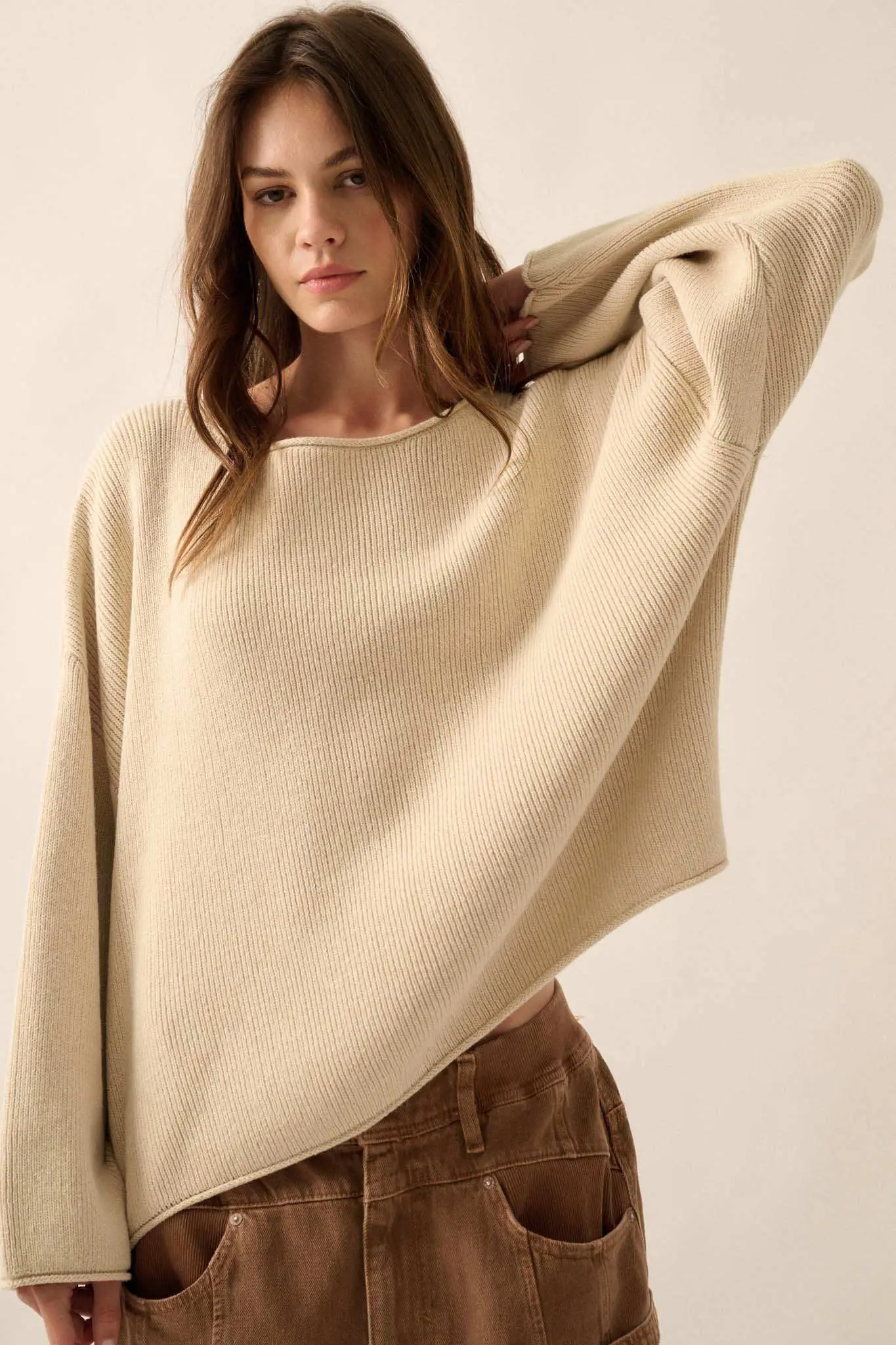 Chill Vibes Rolled-Edge Ribbed Knit Sweater - Image 25