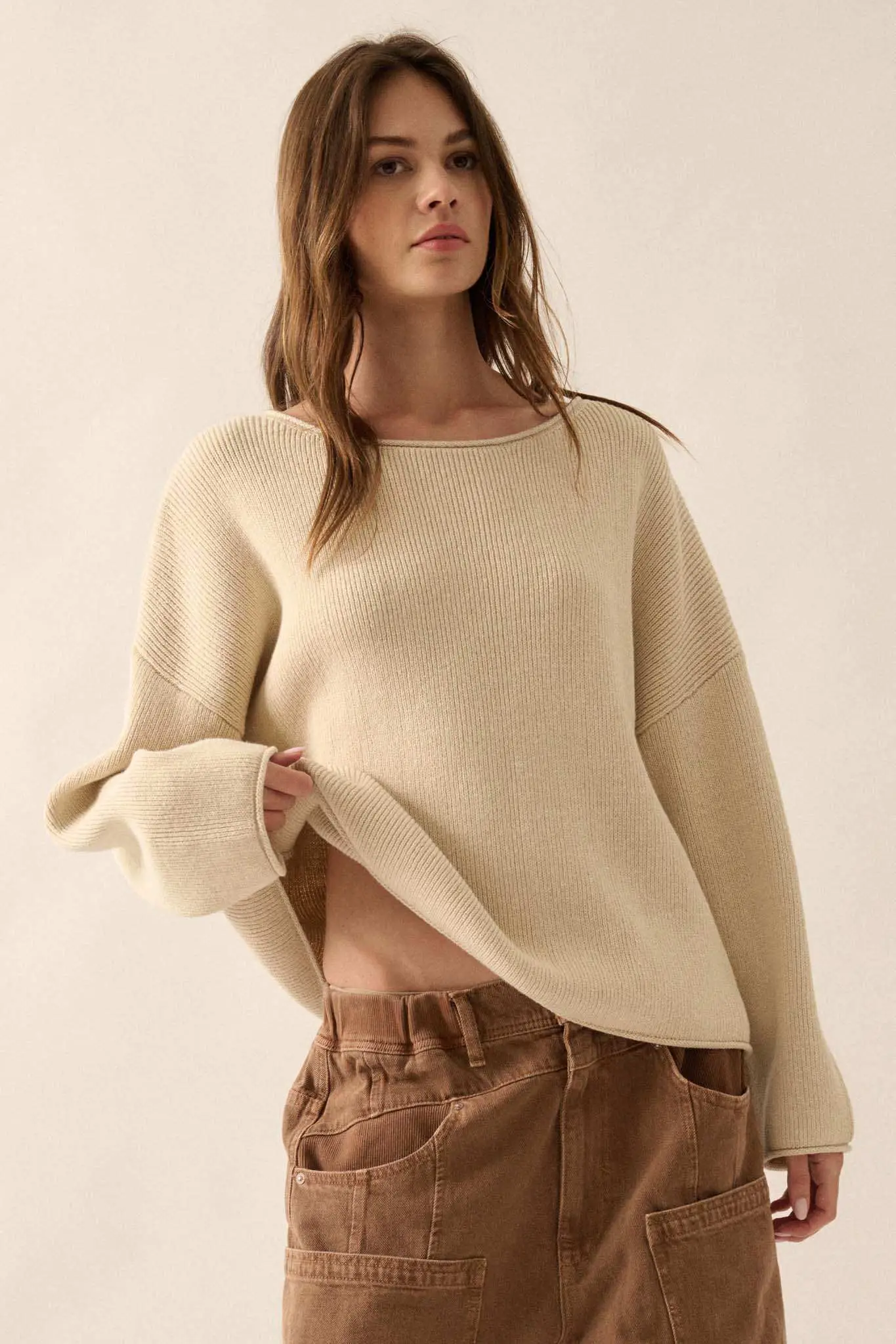 Chill Vibes Rolled-Edge Ribbed Knit Sweater - Image 27