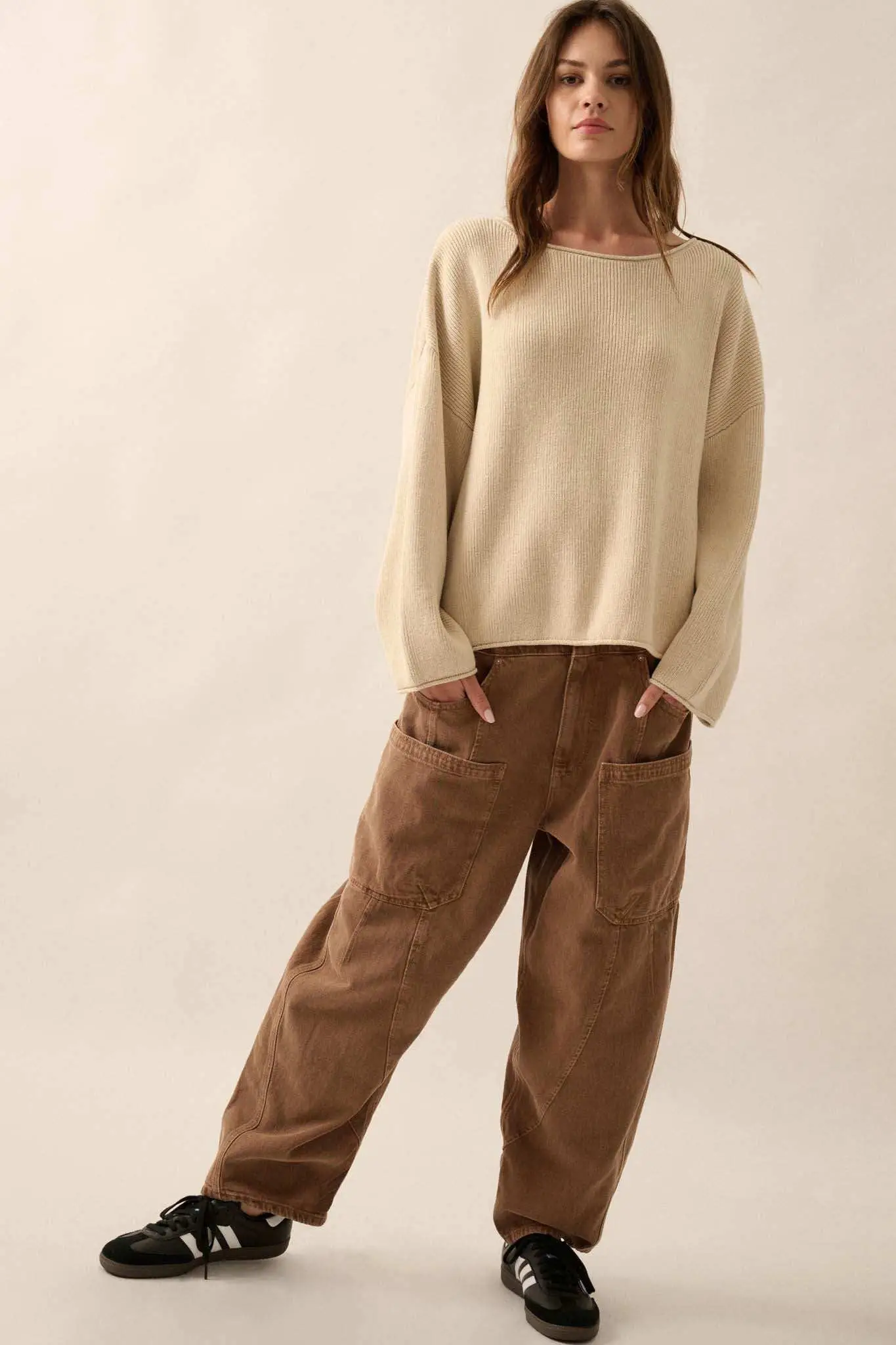 Chill Vibes Rolled-Edge Ribbed Knit Sweater - Image 29