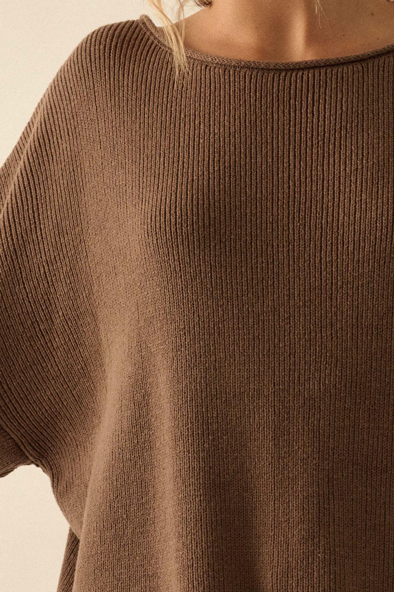 Chill Vibes Rolled-Edge Ribbed Knit Sweater - Image 3
