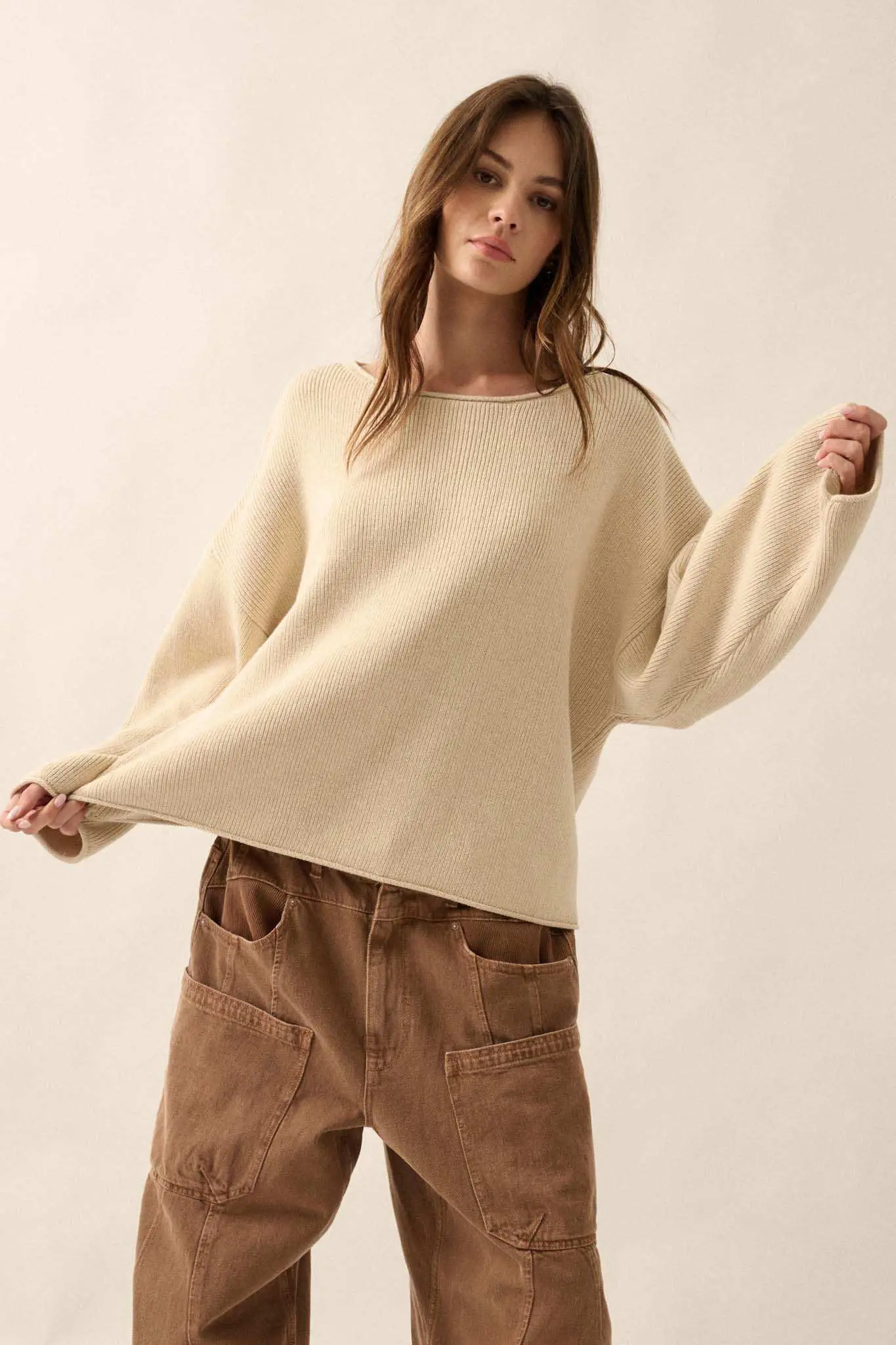 Chill Vibes Rolled-Edge Ribbed Knit Sweater - Image 30