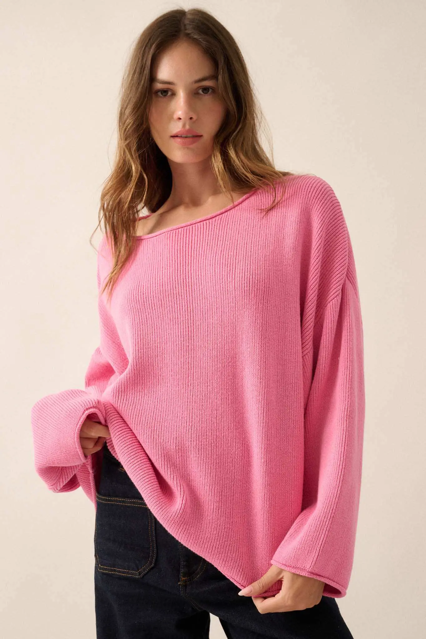 Chill Vibes Rolled-Edge Ribbed Knit Sweater - Image 34
