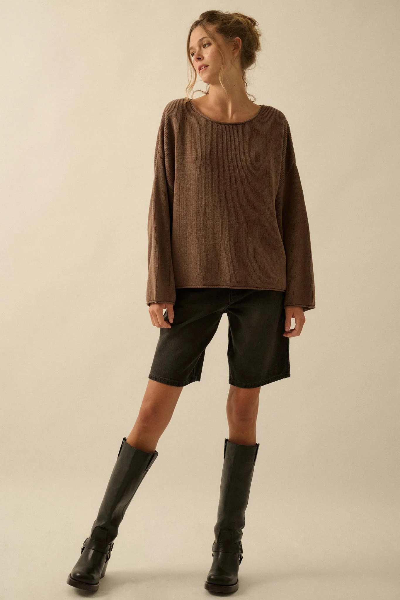 Chill Vibes Rolled-Edge Ribbed Knit Sweater - Image 4