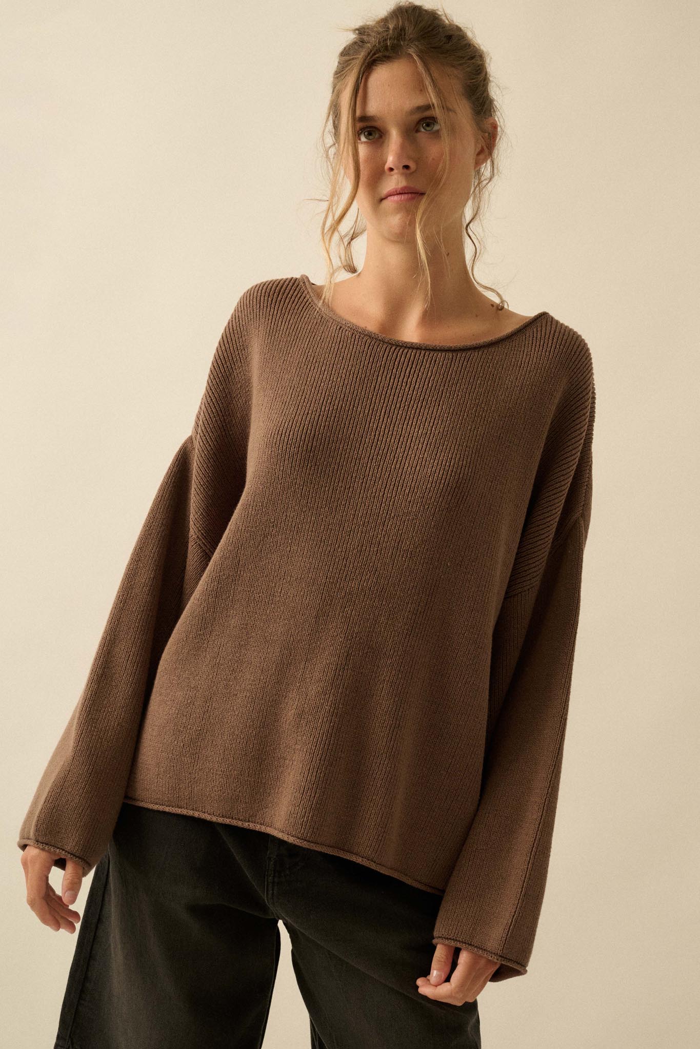 Chill Vibes Rolled-Edge Ribbed Knit Sweater - Image 5